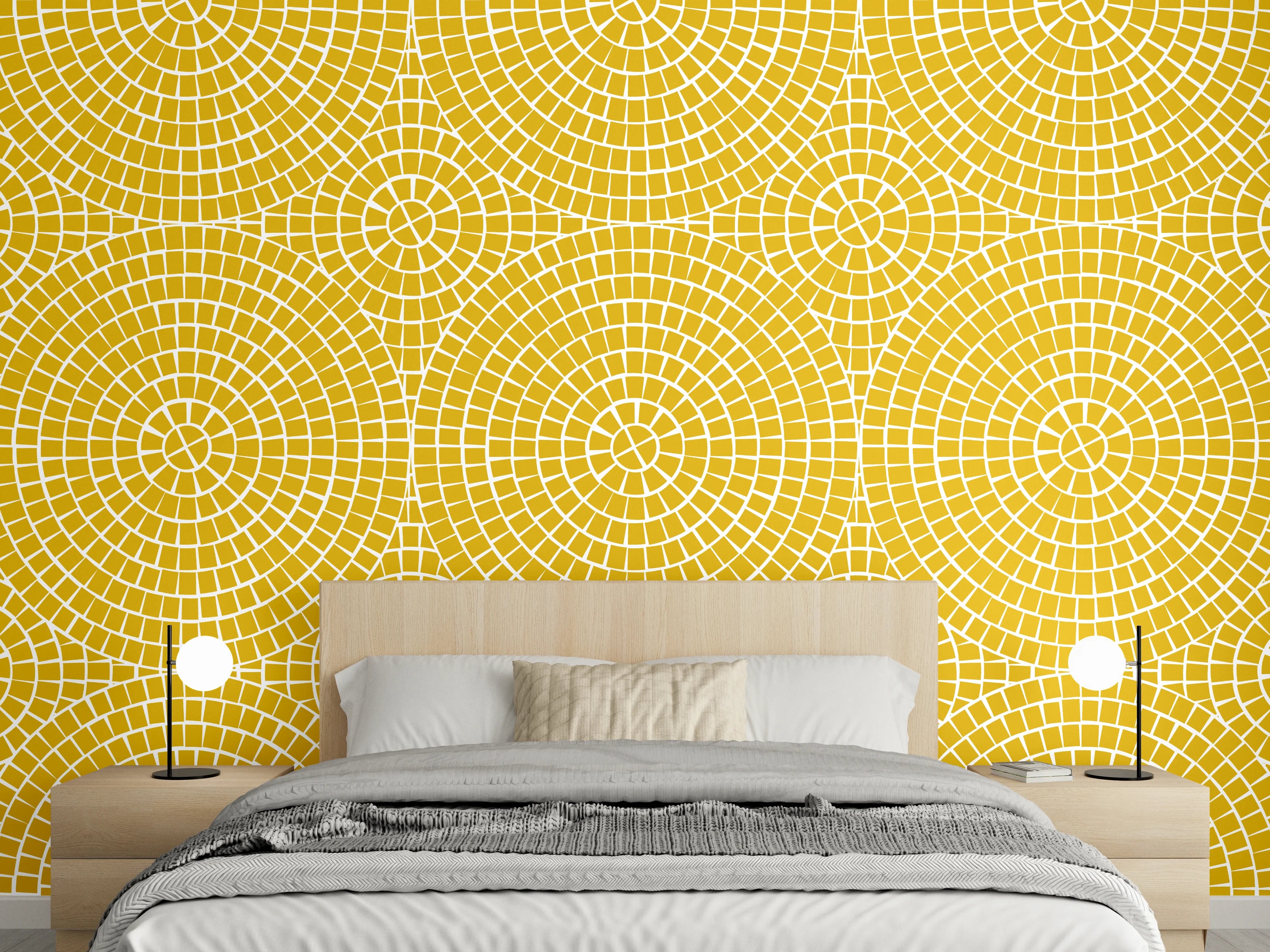 Wandverkleidung Schlafzimmer - Gelbes Retro-Muster für Wanddeko