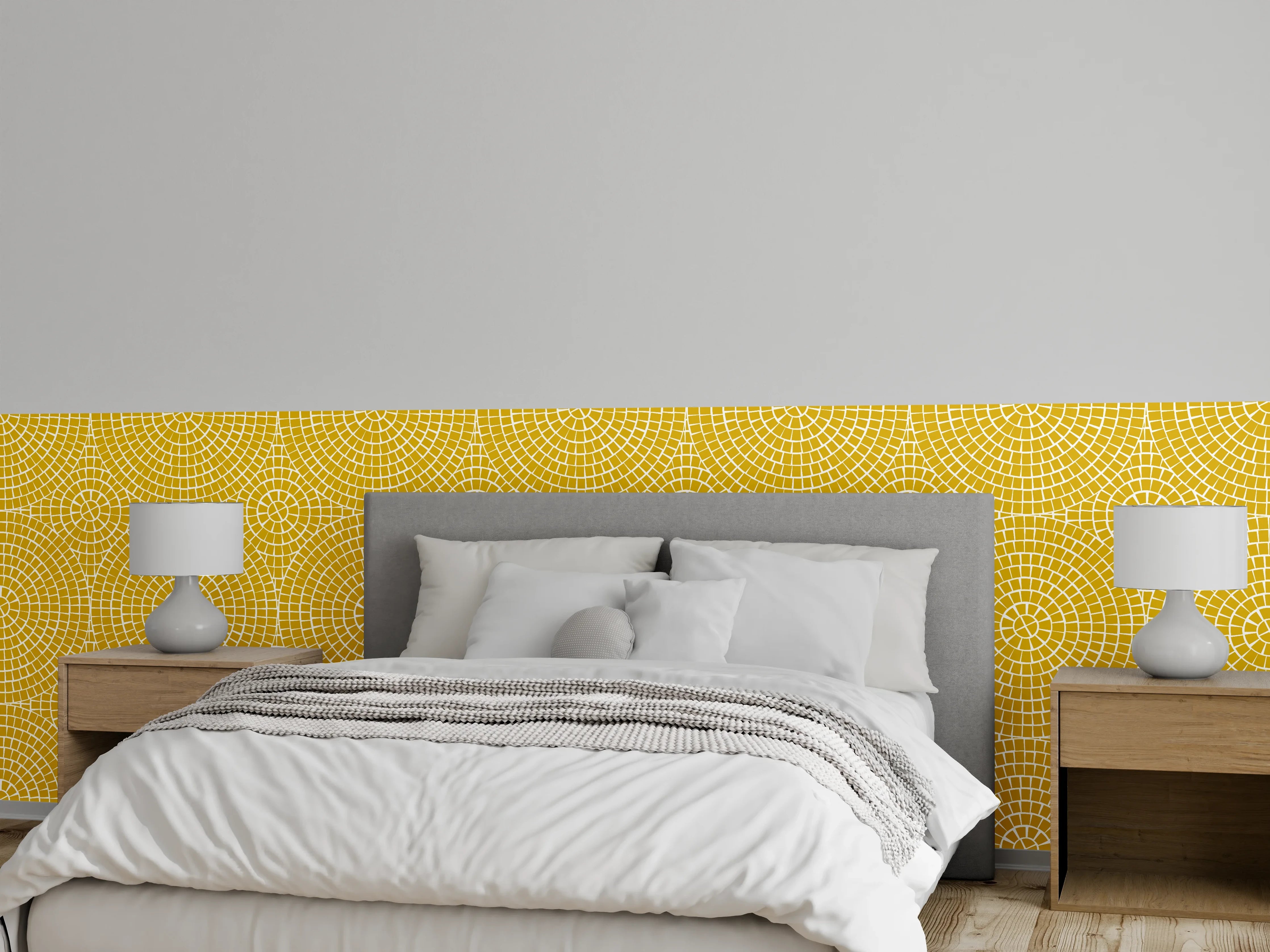 Wandverkleidung Schlafzimmer - Gelbes Retro-Muster für Wanddeko