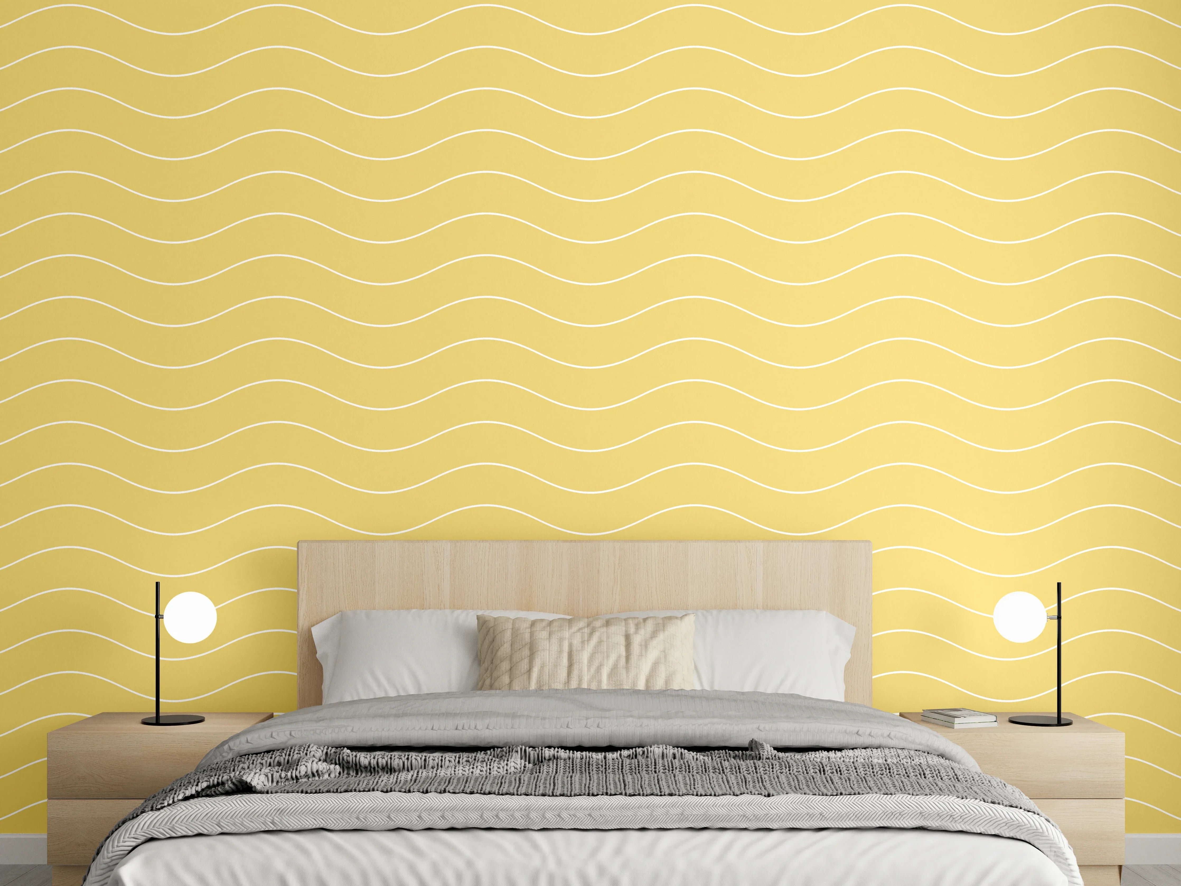 Wandverkleidung Schlafzimmer - Gelbes Wellenmuster für moderne Wandgestaltung
