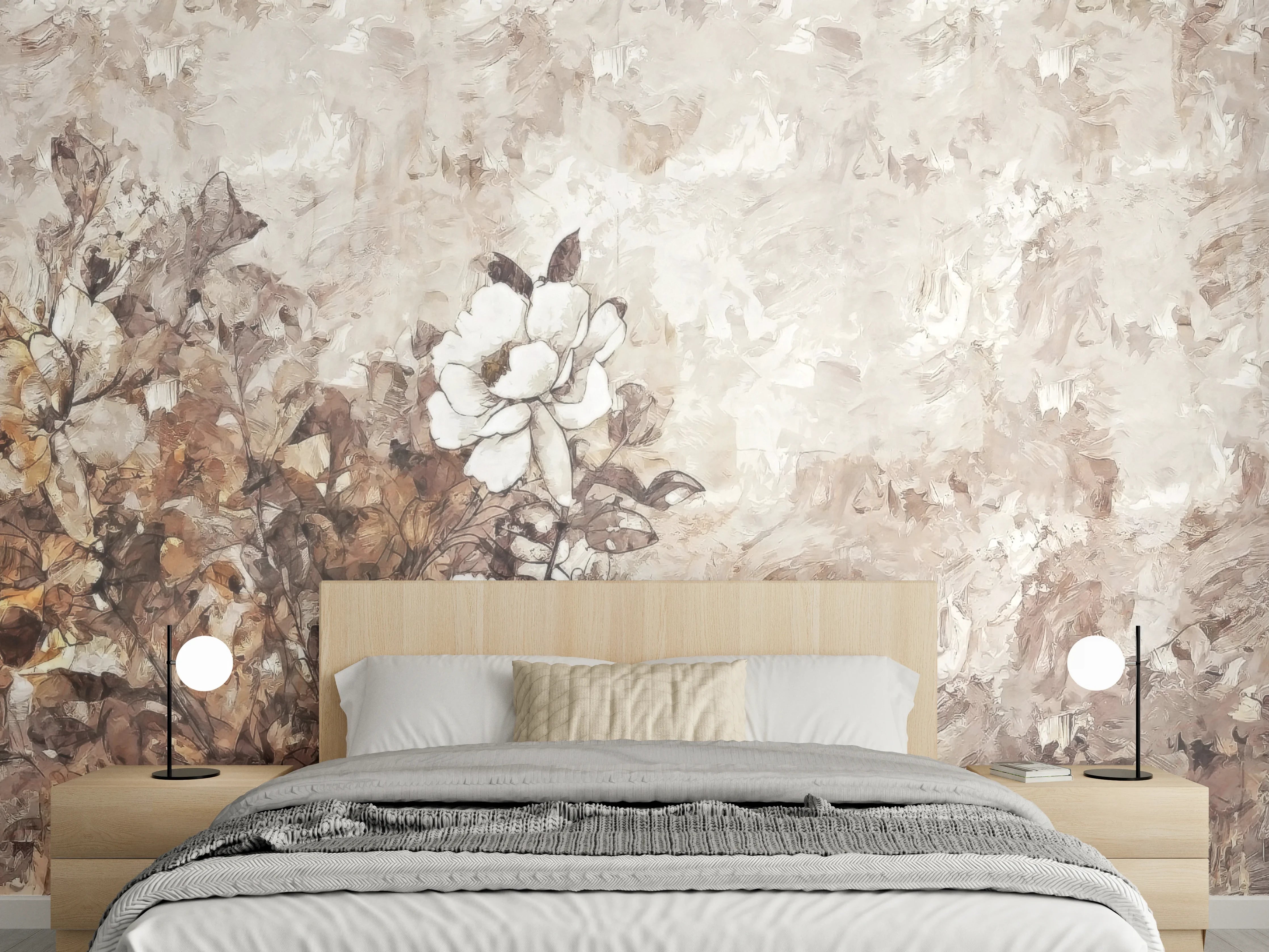 Wandverkleidung Schlafzimmer - Gemälde . weiße Blüten