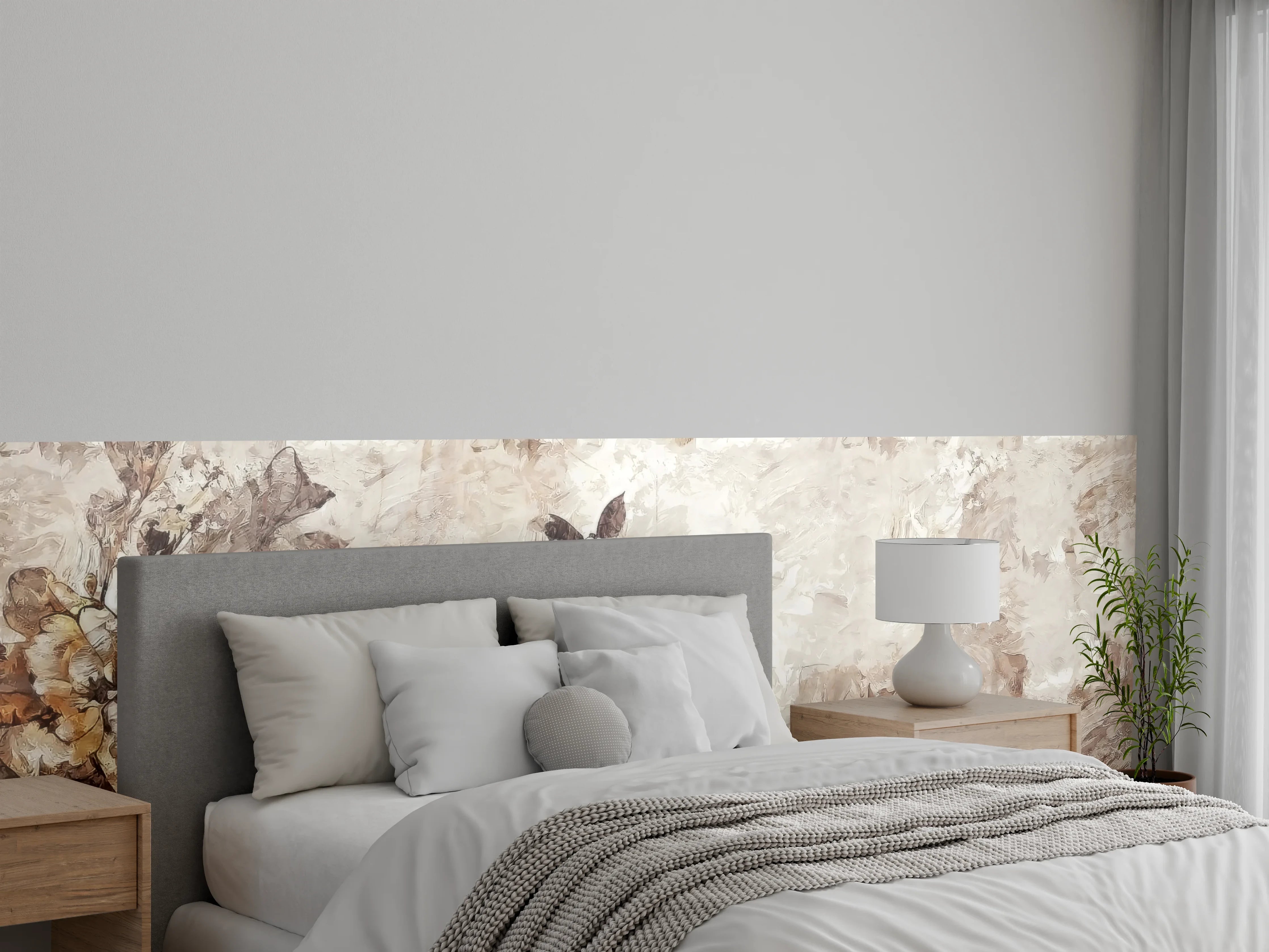 Wandverkleidung Schlafzimmer - Gemälde . weiße Blüten