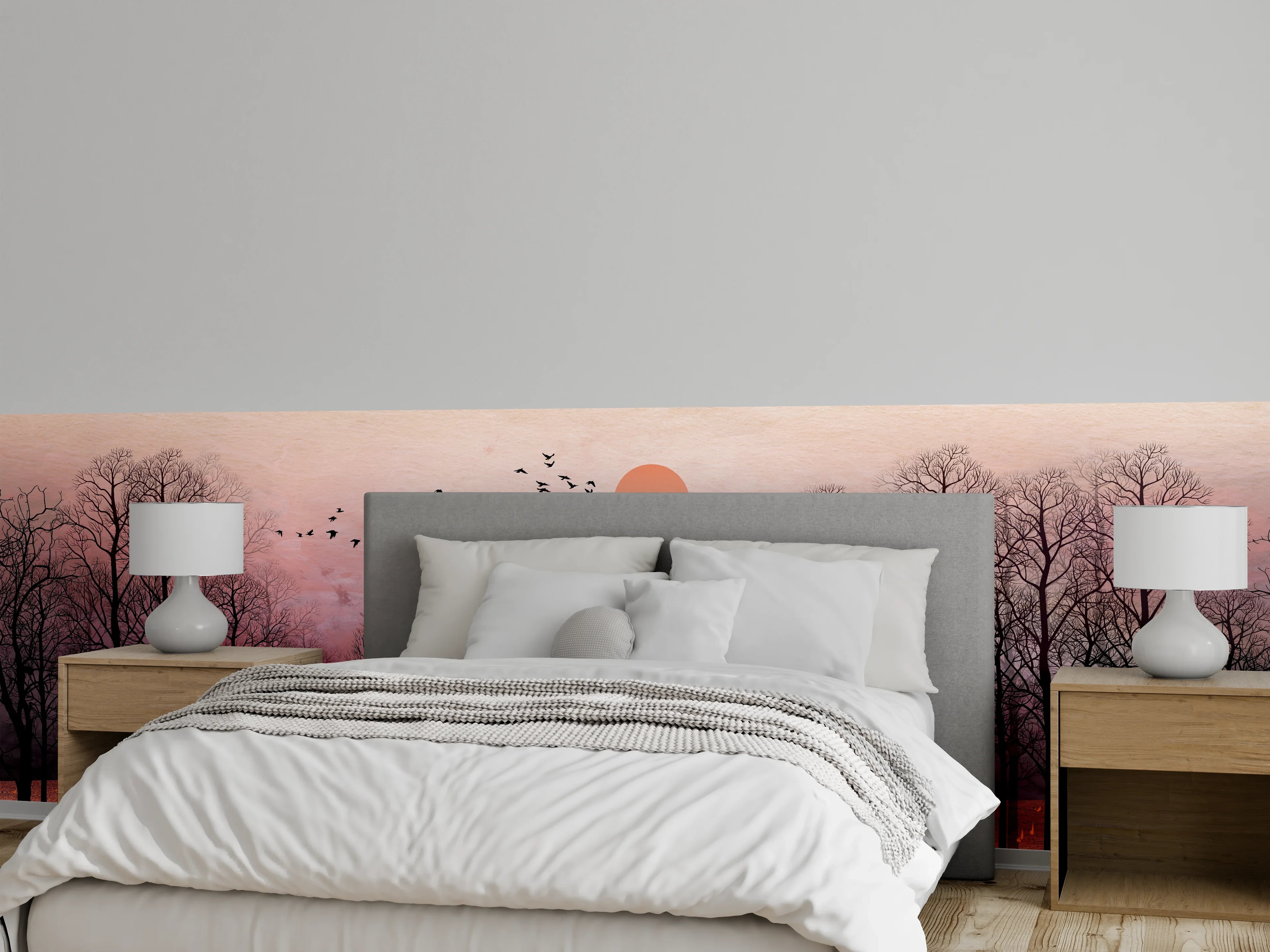 Wandverkleidung Schlafzimmer - Gemalte Landschaft mit Wildtieren