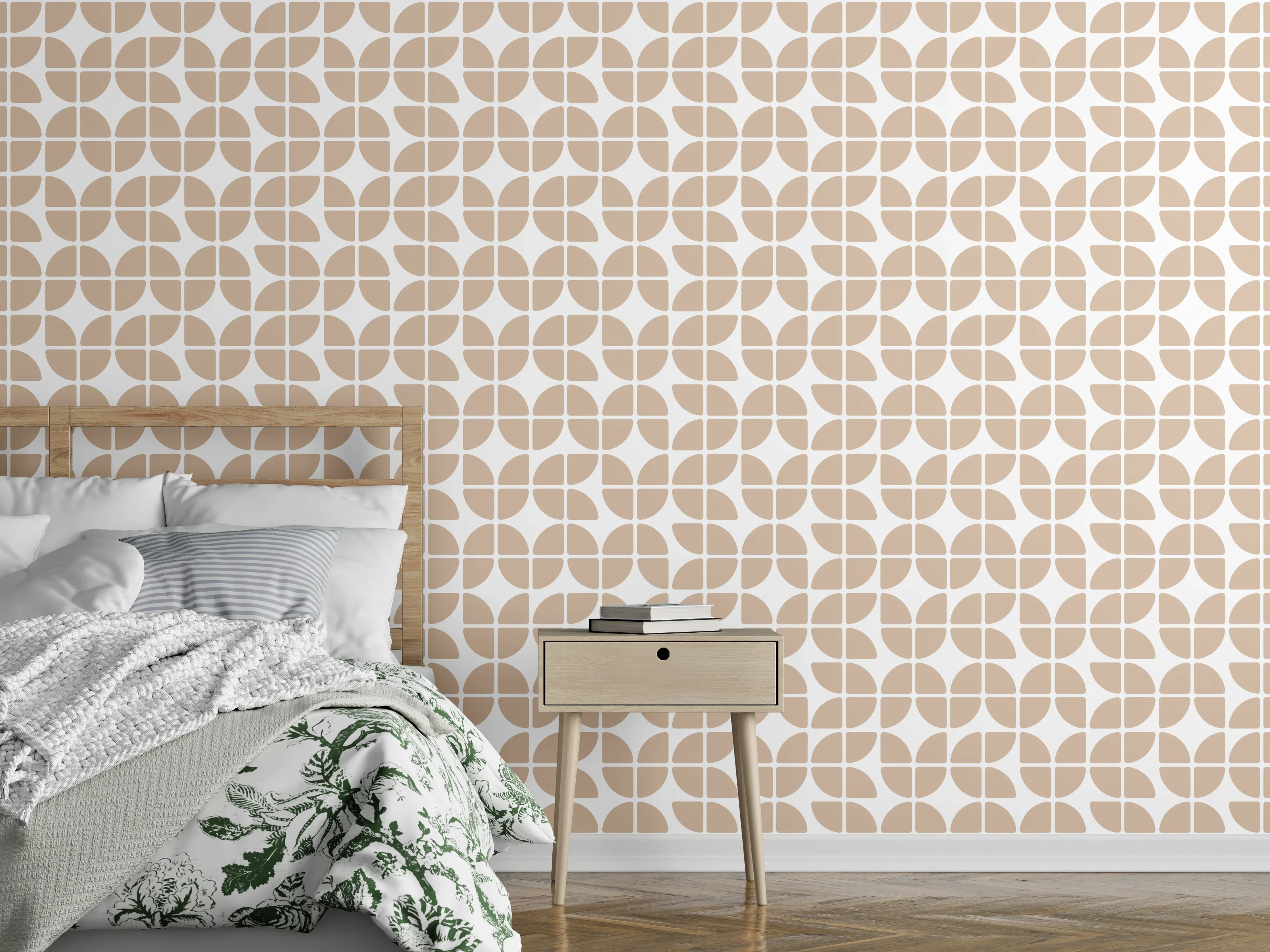 Wandverkleidung Schlafzimmer - Geometrie-Mix in Beige, Weiß und Grau