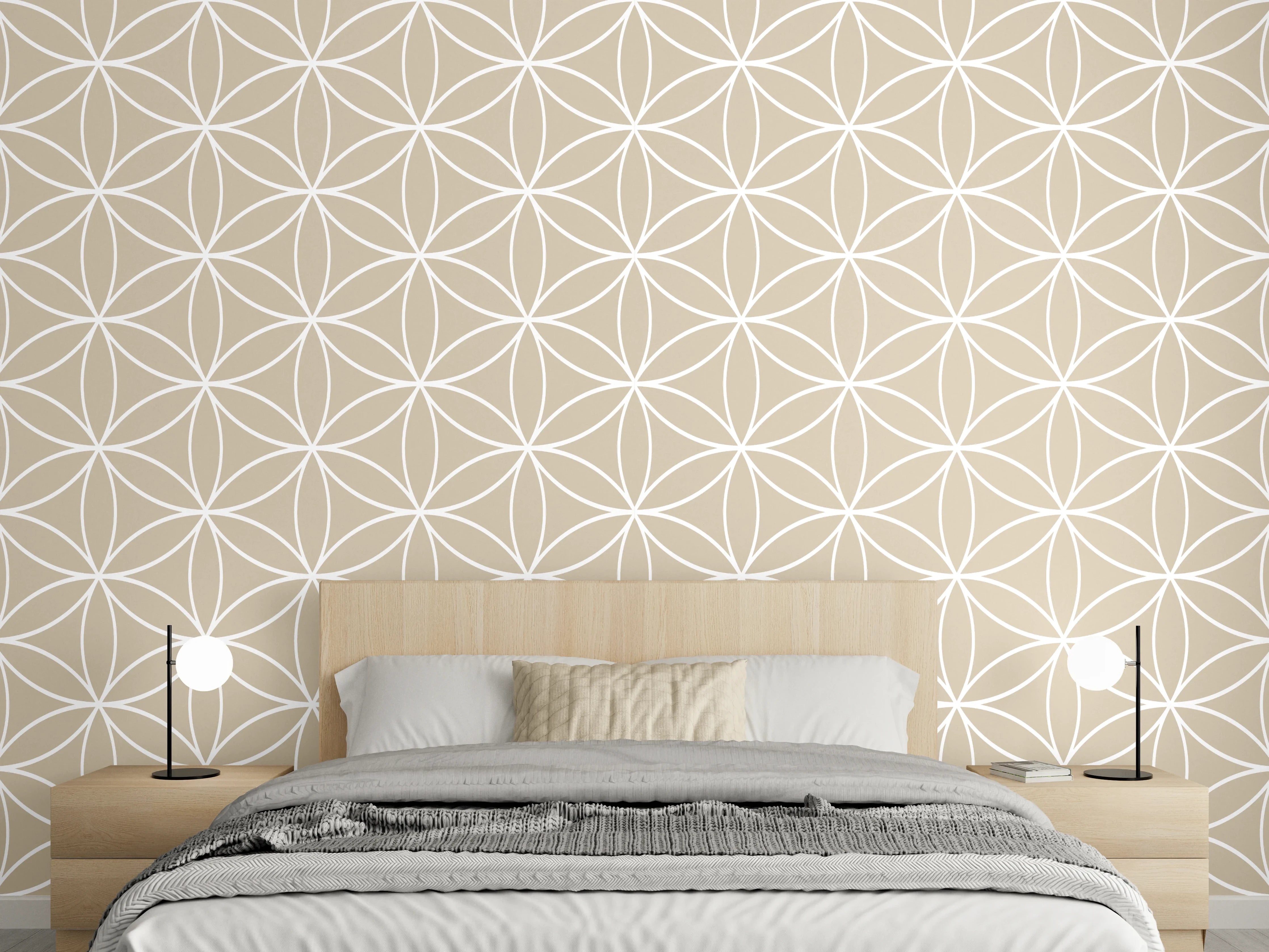 Wandverkleidung Schlafzimmer - Geometrie in Beige und Grauweiß