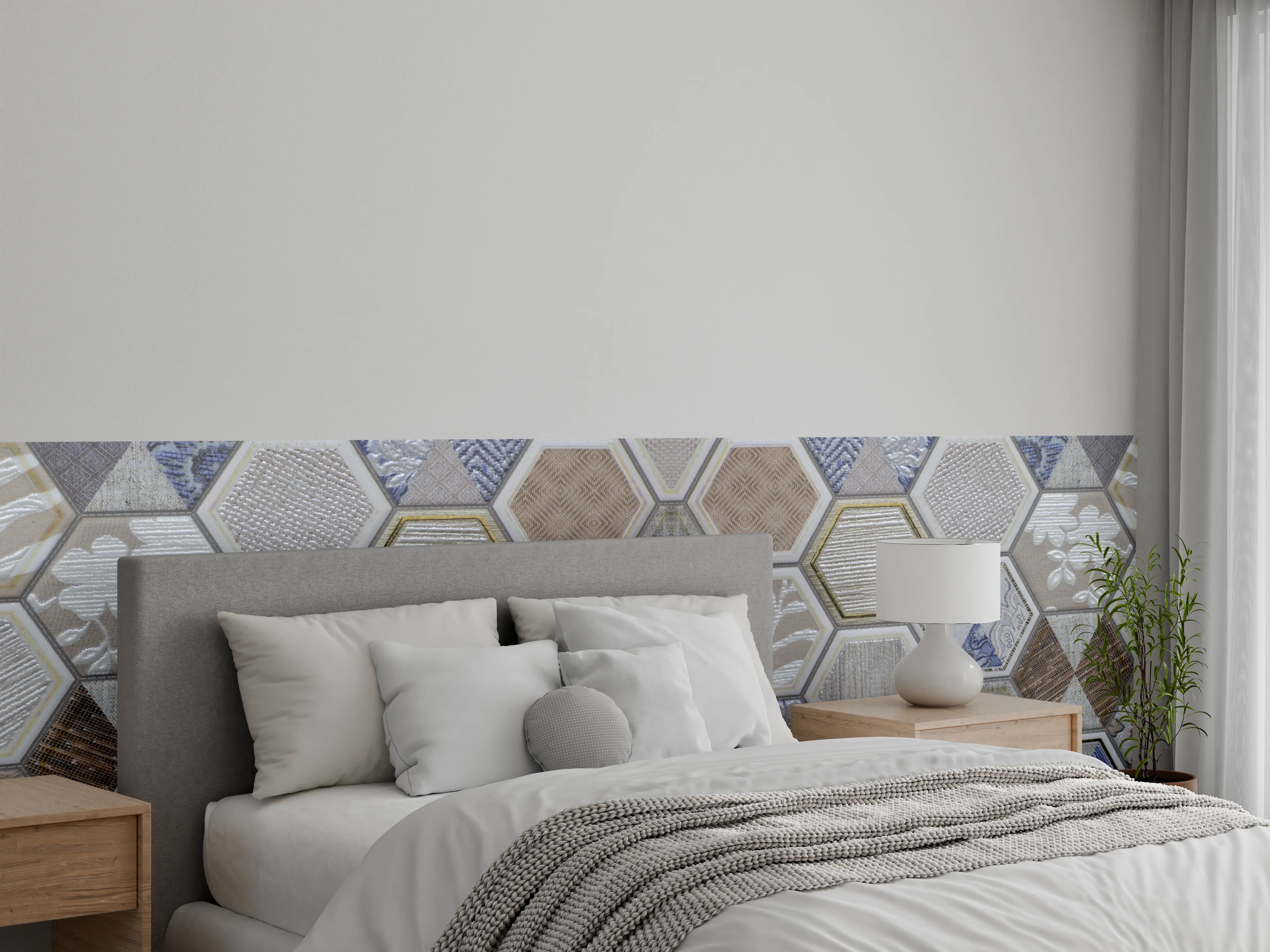Wandverkleidung Schlafzimmer - Geometrische Blau-Beige Fliesen