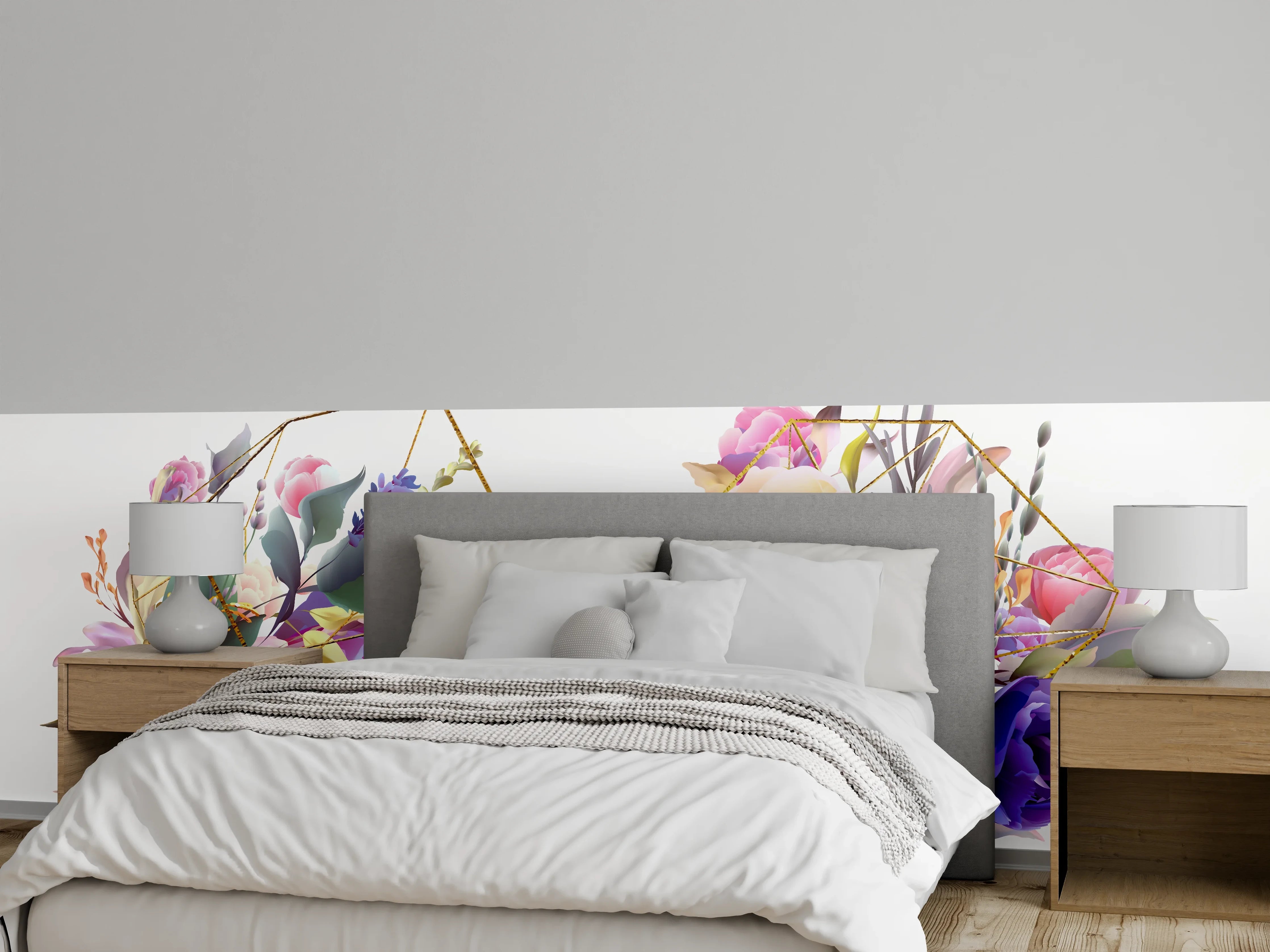 Wandverkleidung Schlafzimmer - Geometrische Blumen Goldglanz