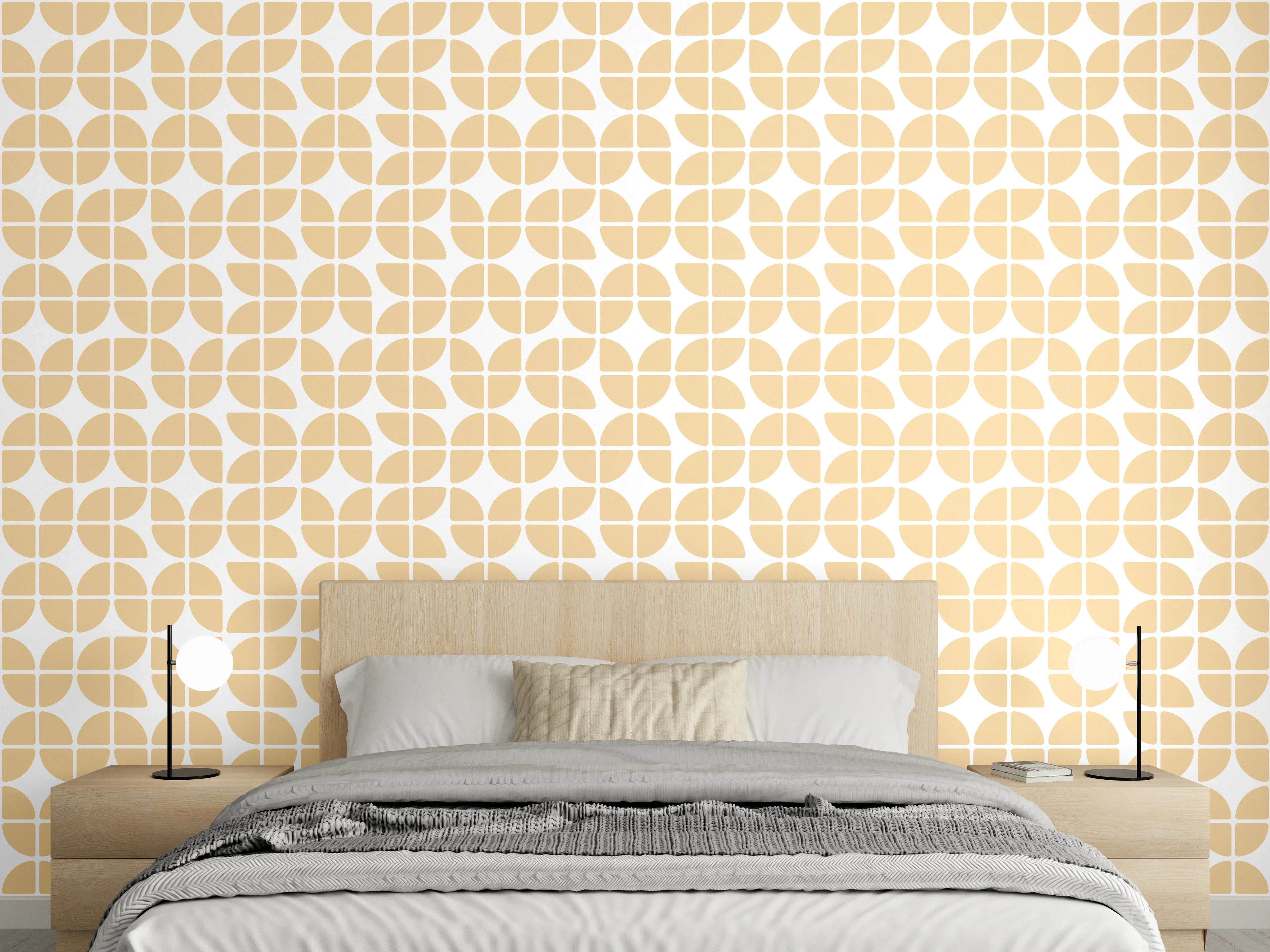 Wandverkleidung Schlafzimmer - Geometrische Formen in Beige und Grauweiß
