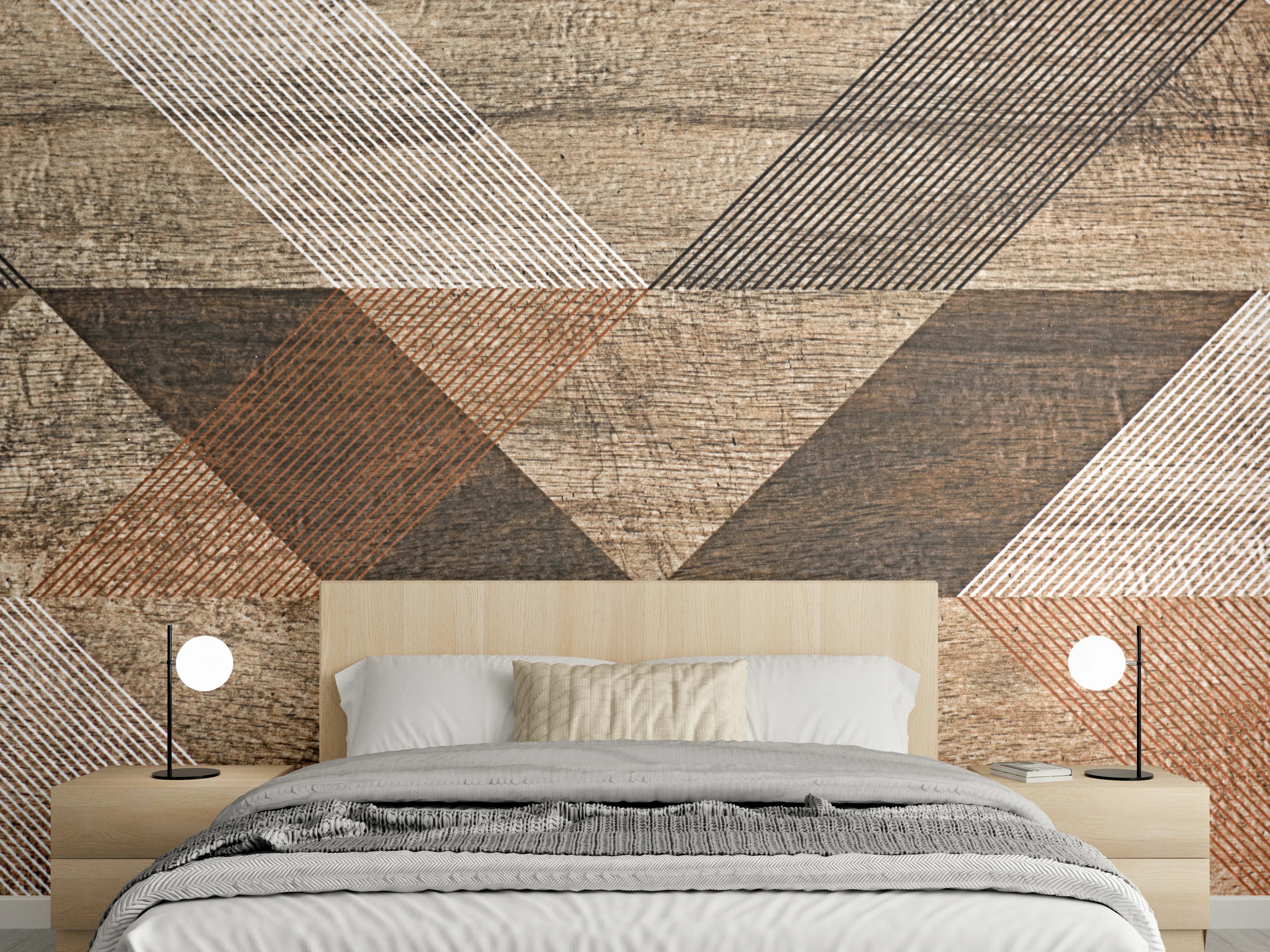 Wandverkleidung Schlafzimmer - Geometrische Holzoptik: Moderne Wandgestaltung