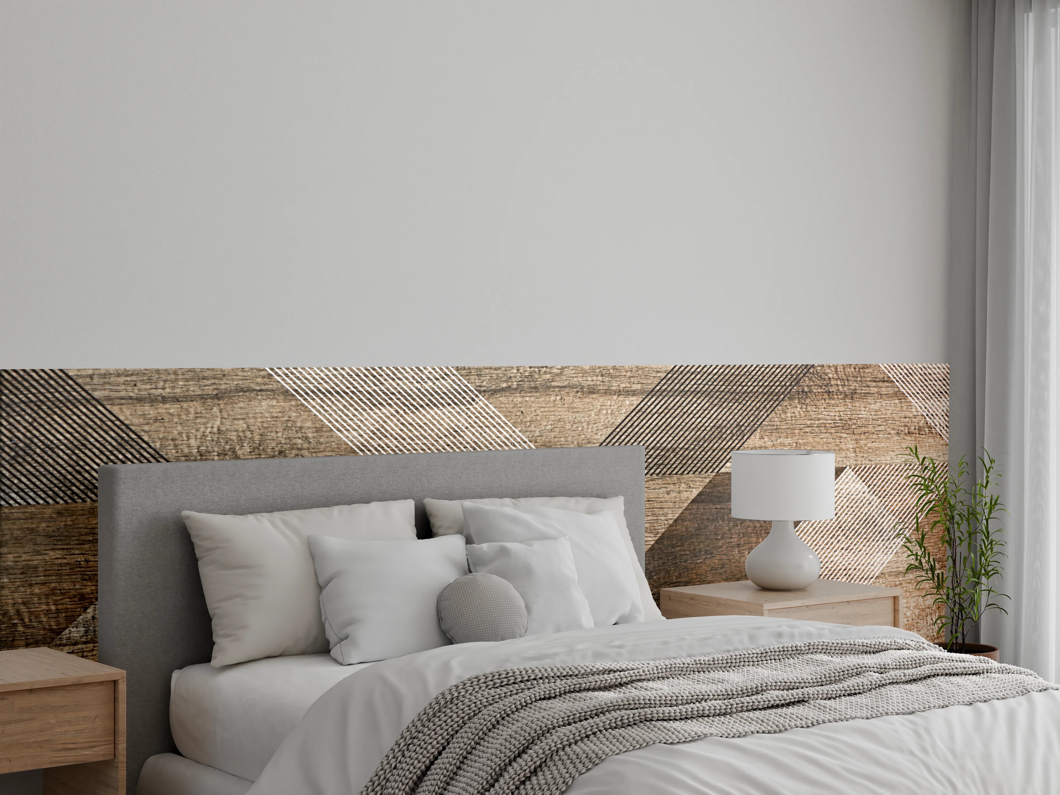Wandverkleidung Schlafzimmer - Geometrische Holzoptik: Moderne Wandgestaltung