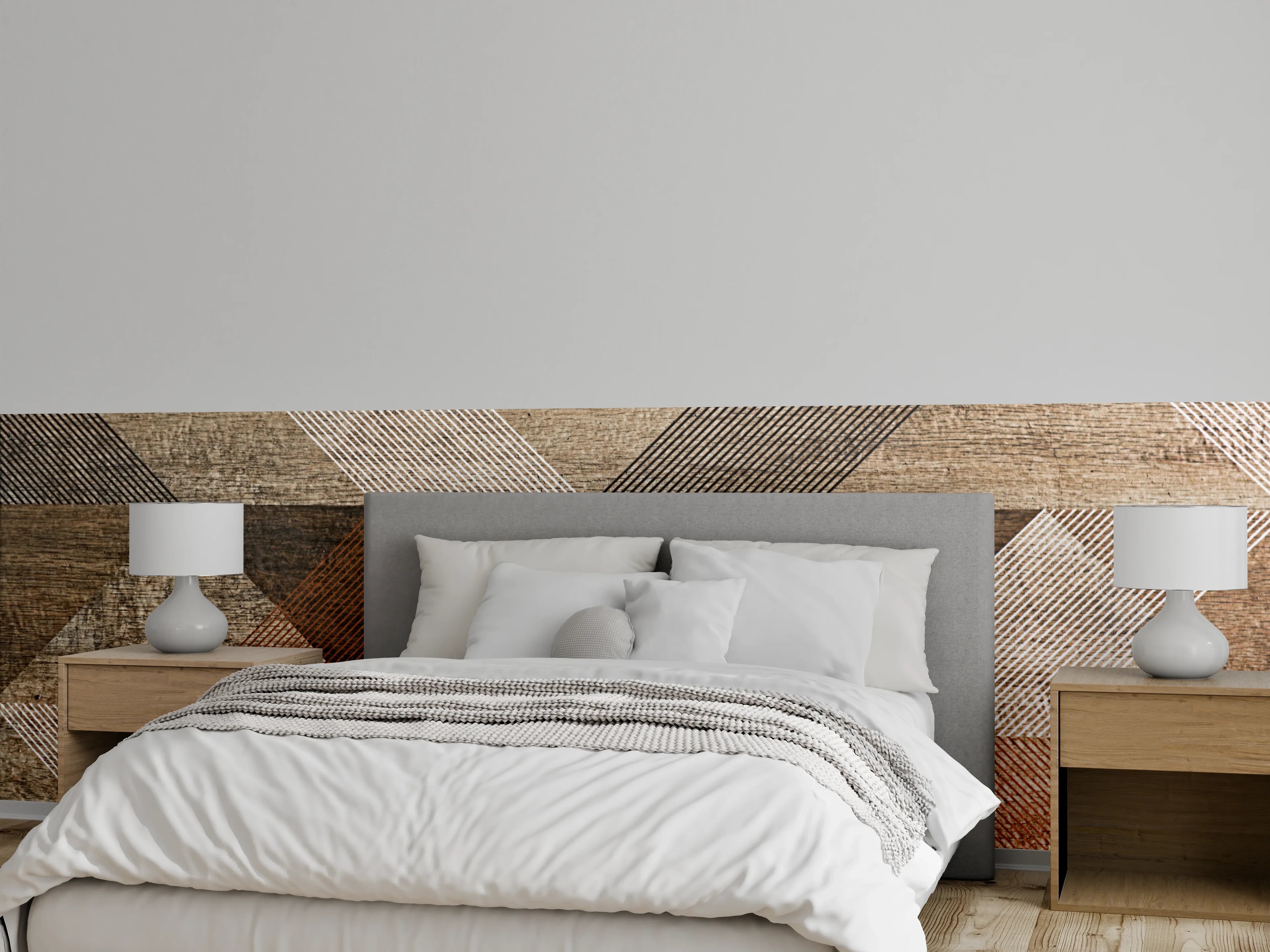 Wandverkleidung Schlafzimmer - Geometrische Holzoptik: Moderne Wandgestaltung