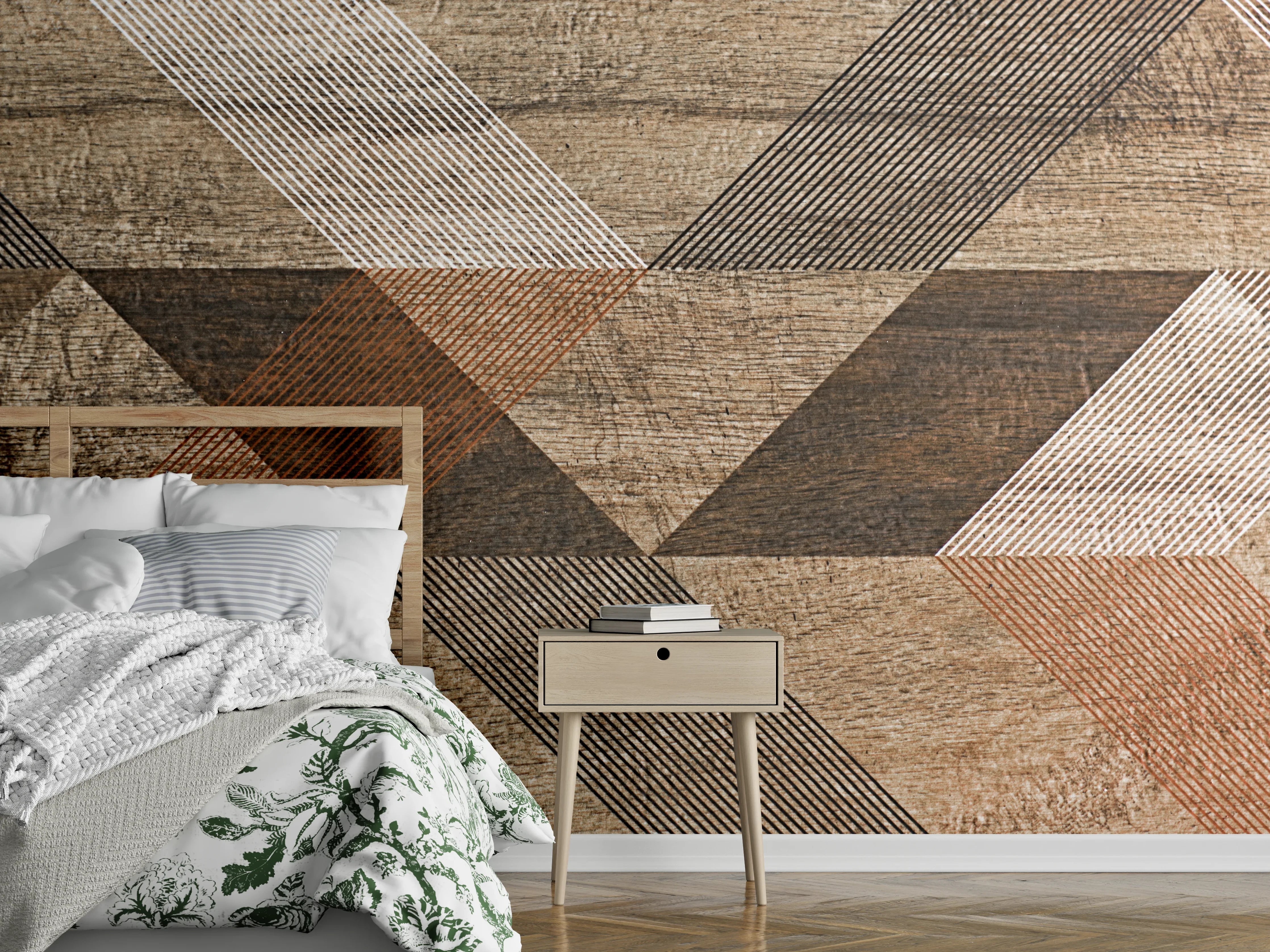 Wandverkleidung Schlafzimmer - Geometrische Holzoptik: Moderne Wandgestaltung