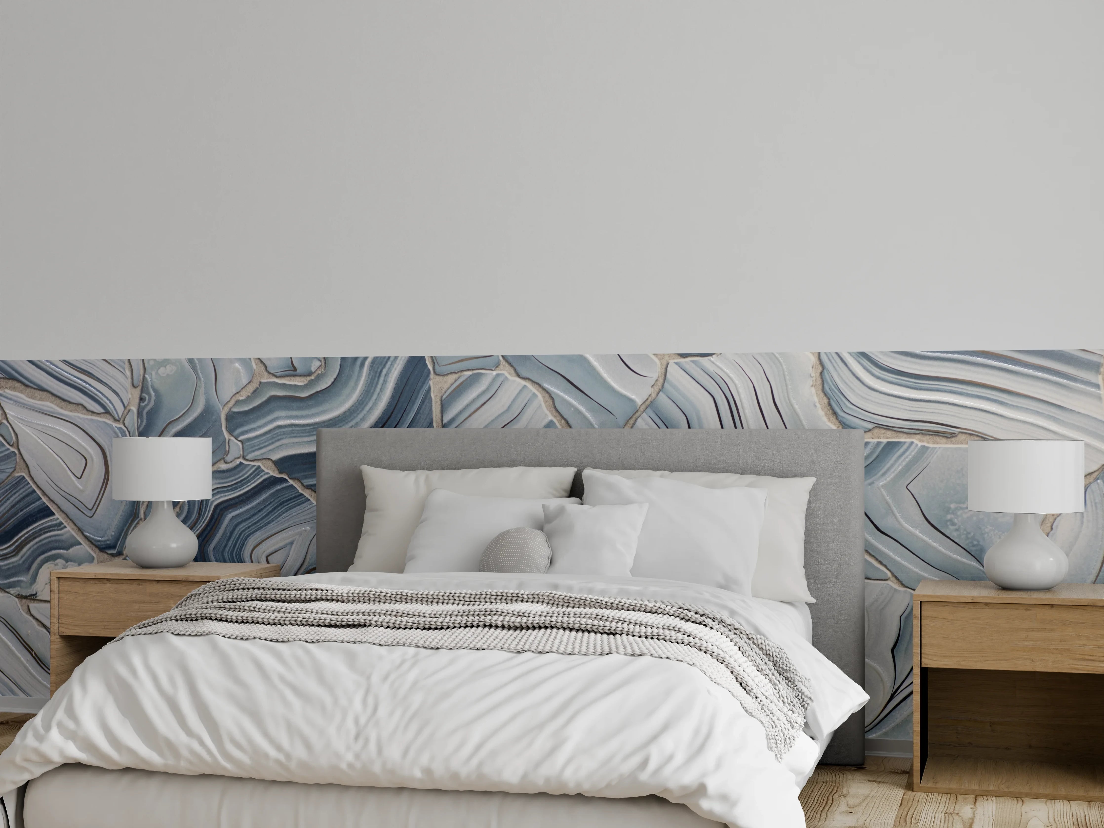 Wandverkleidung Schlafzimmer - Geometrische Steinoptik: Edle Blau-Grau Muster