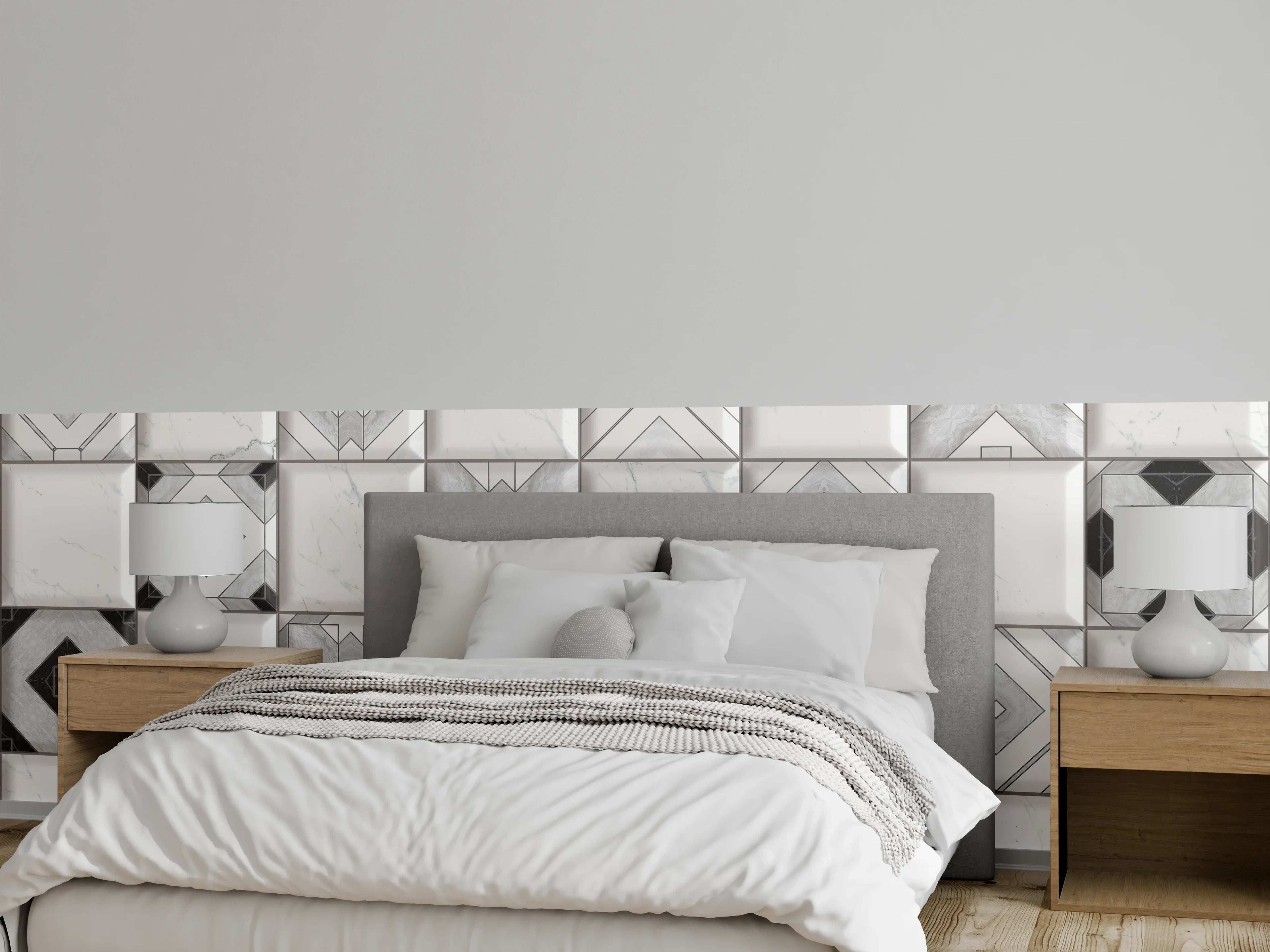 Wandverkleidung Schlafzimmer - Geometrische Weiß-Grau Wandfliesen