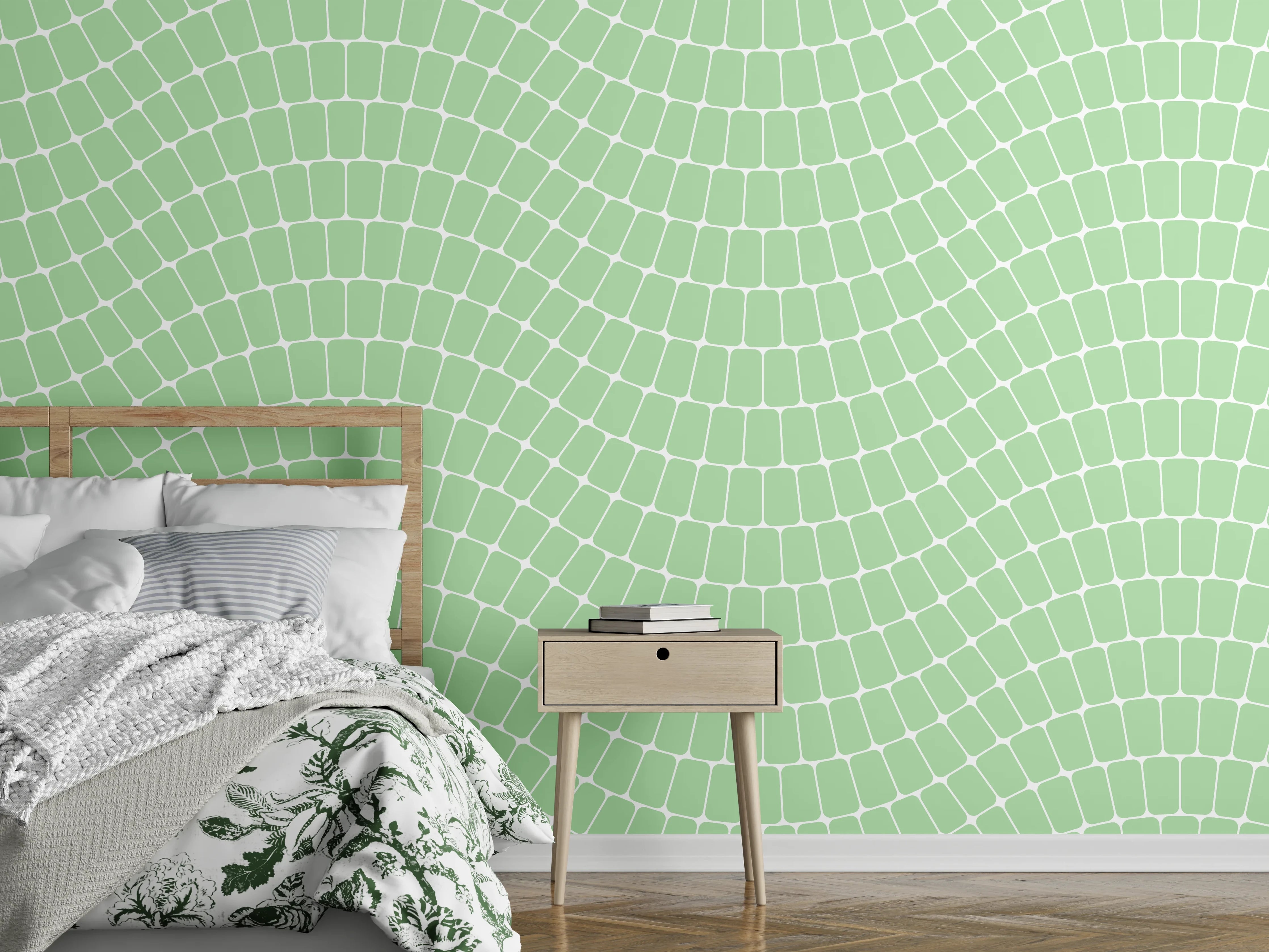 Wandverkleidung Schlafzimmer - Geometrische grüne Wellen Muster modern