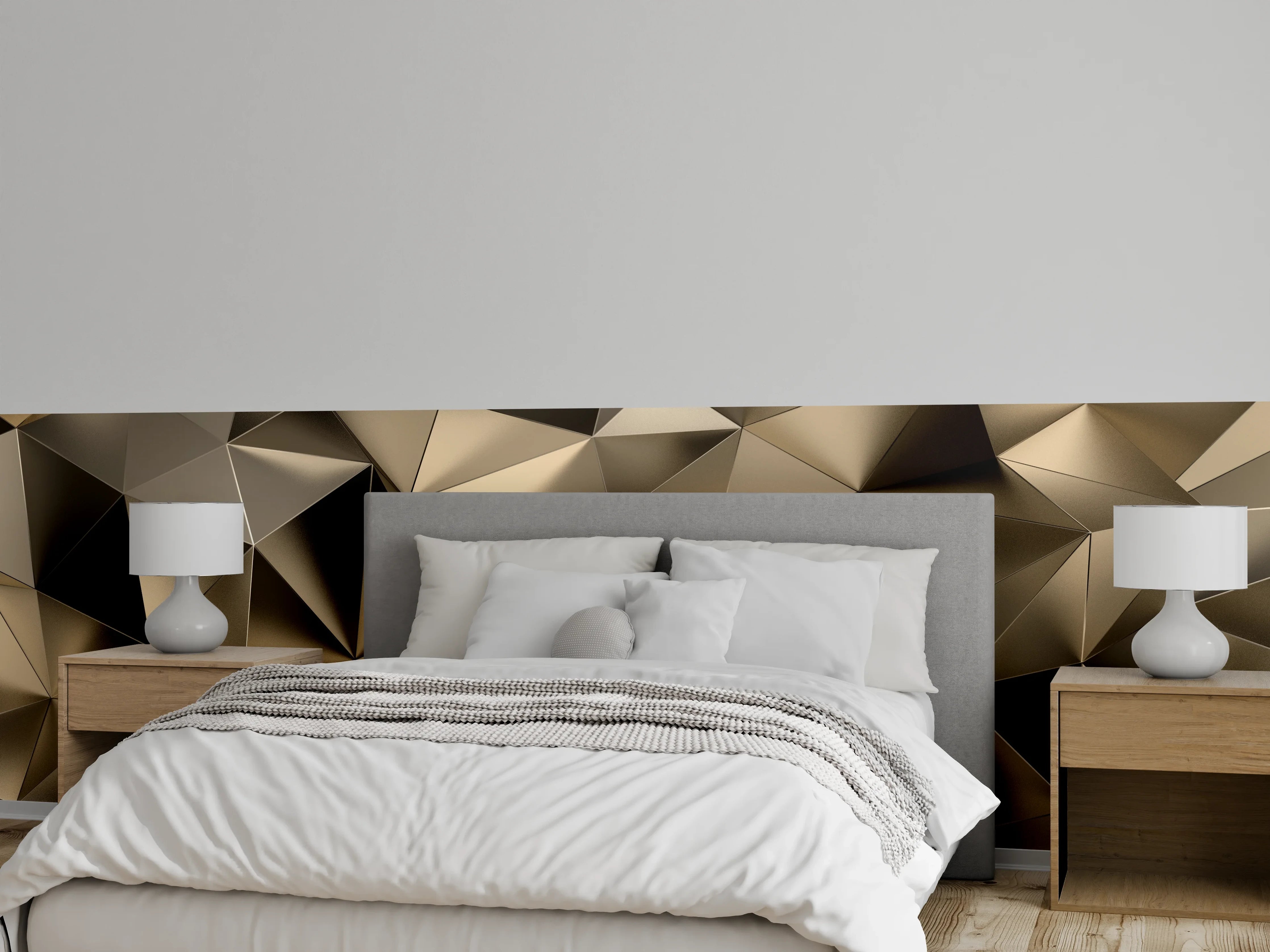 Wandverkleidung Schlafzimmer - Geometrisches 3D-Muster in Metallic Bronze