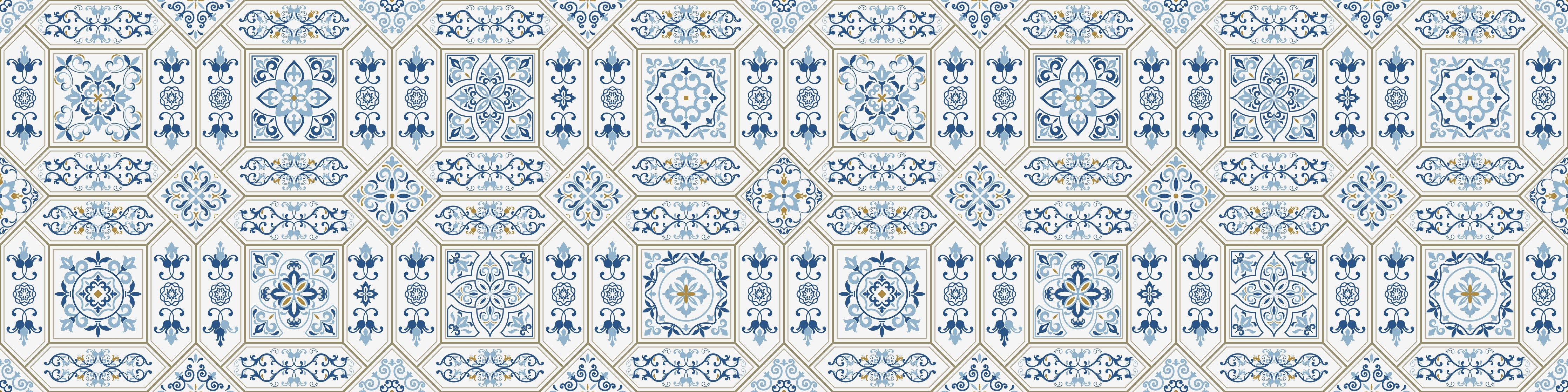 Wandverkleidung Schlafzimmer-Geometrisches Blau-Weiß-Muster