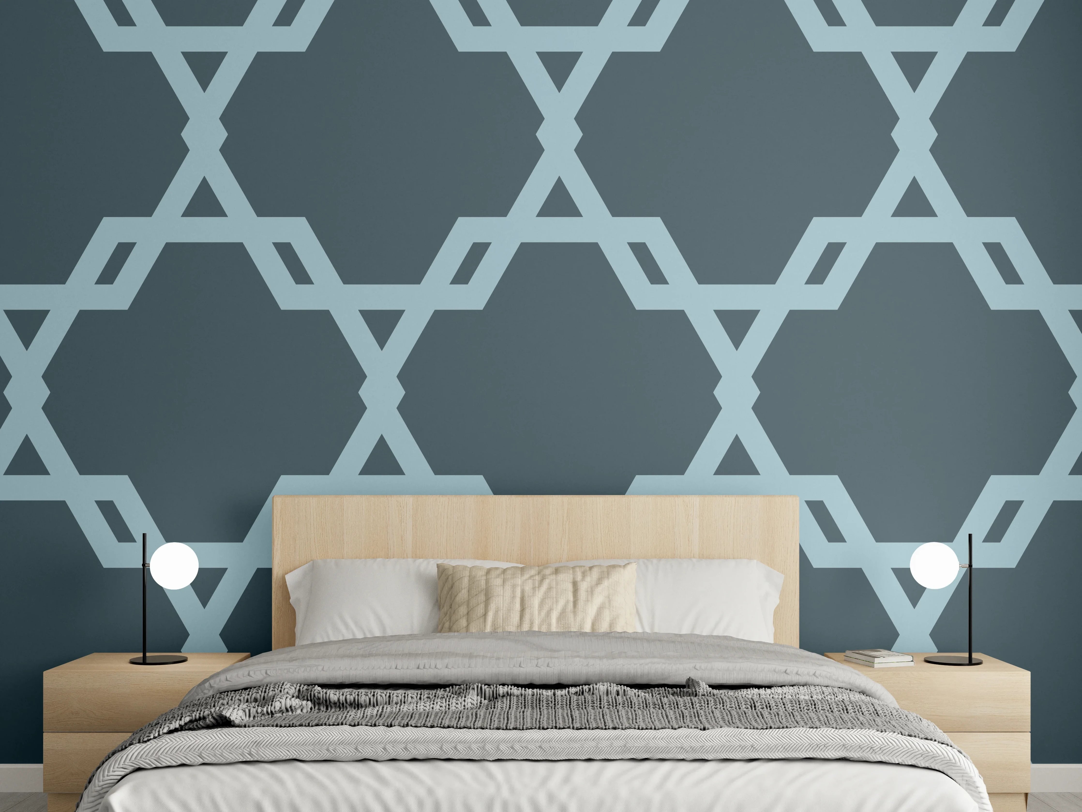 Wandverkleidung Schlafzimmer - Geometrisches Blaugrau Muster