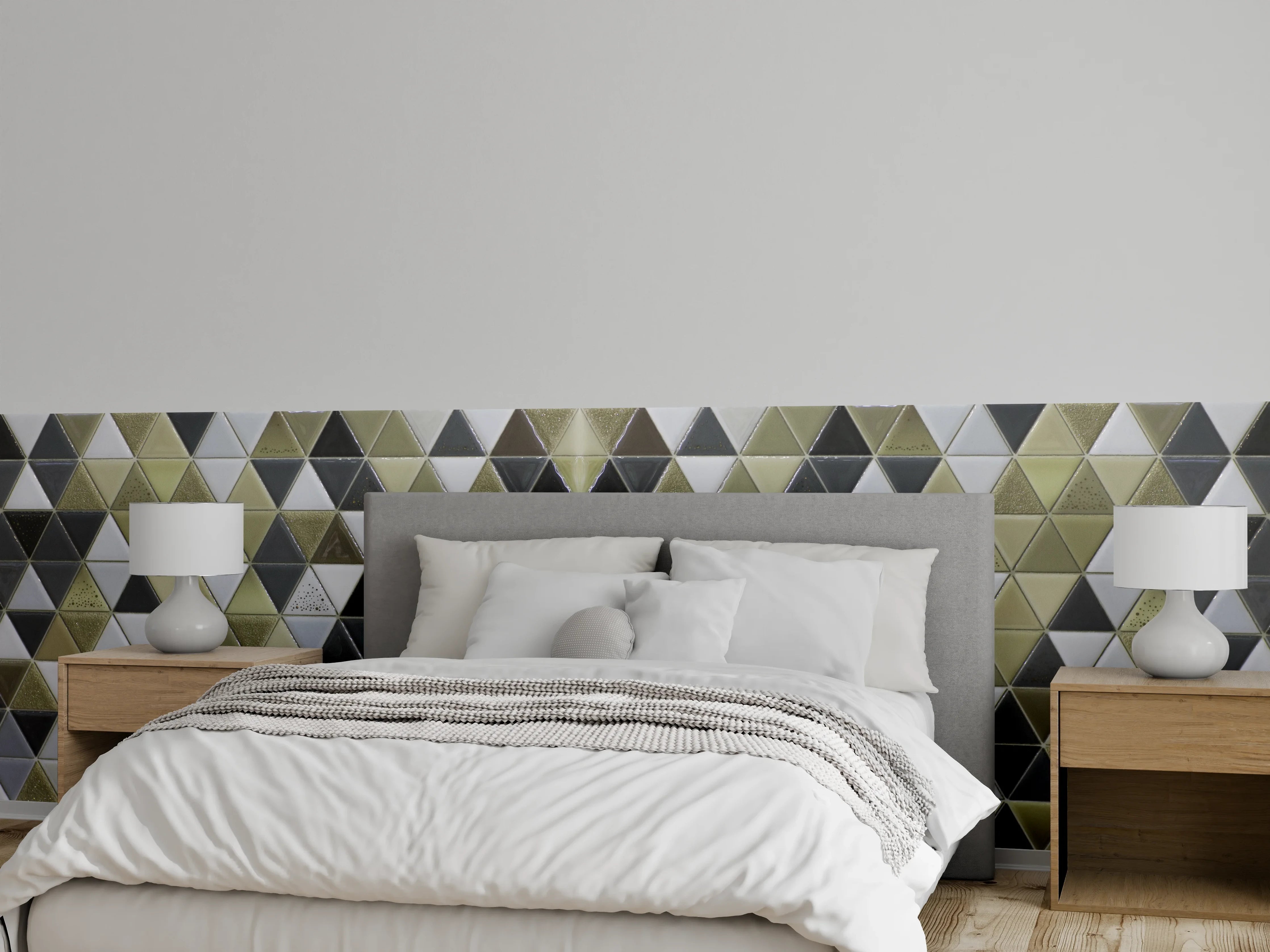 Wandverkleidung Schlafzimmer - Geometrisches Fliesenmuster Schwarz Weiß Gold