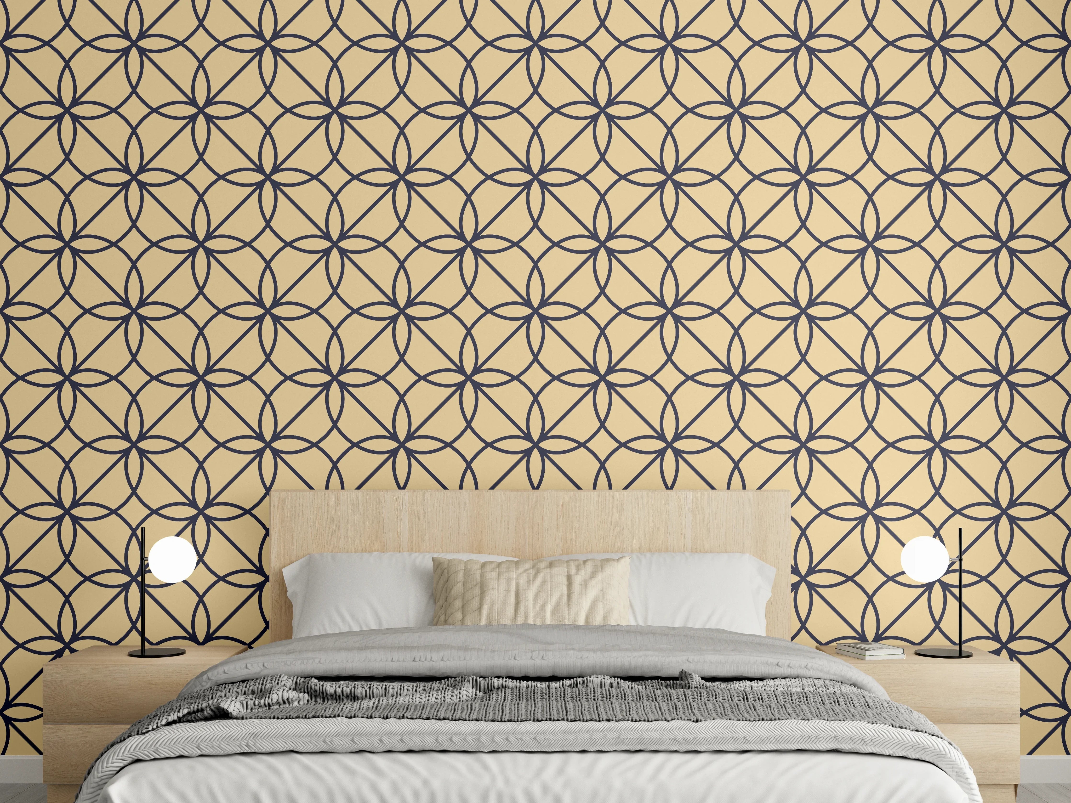 Wandverkleidung Schlafzimmer - Geometrisches Kreismuster Beige Schwarz