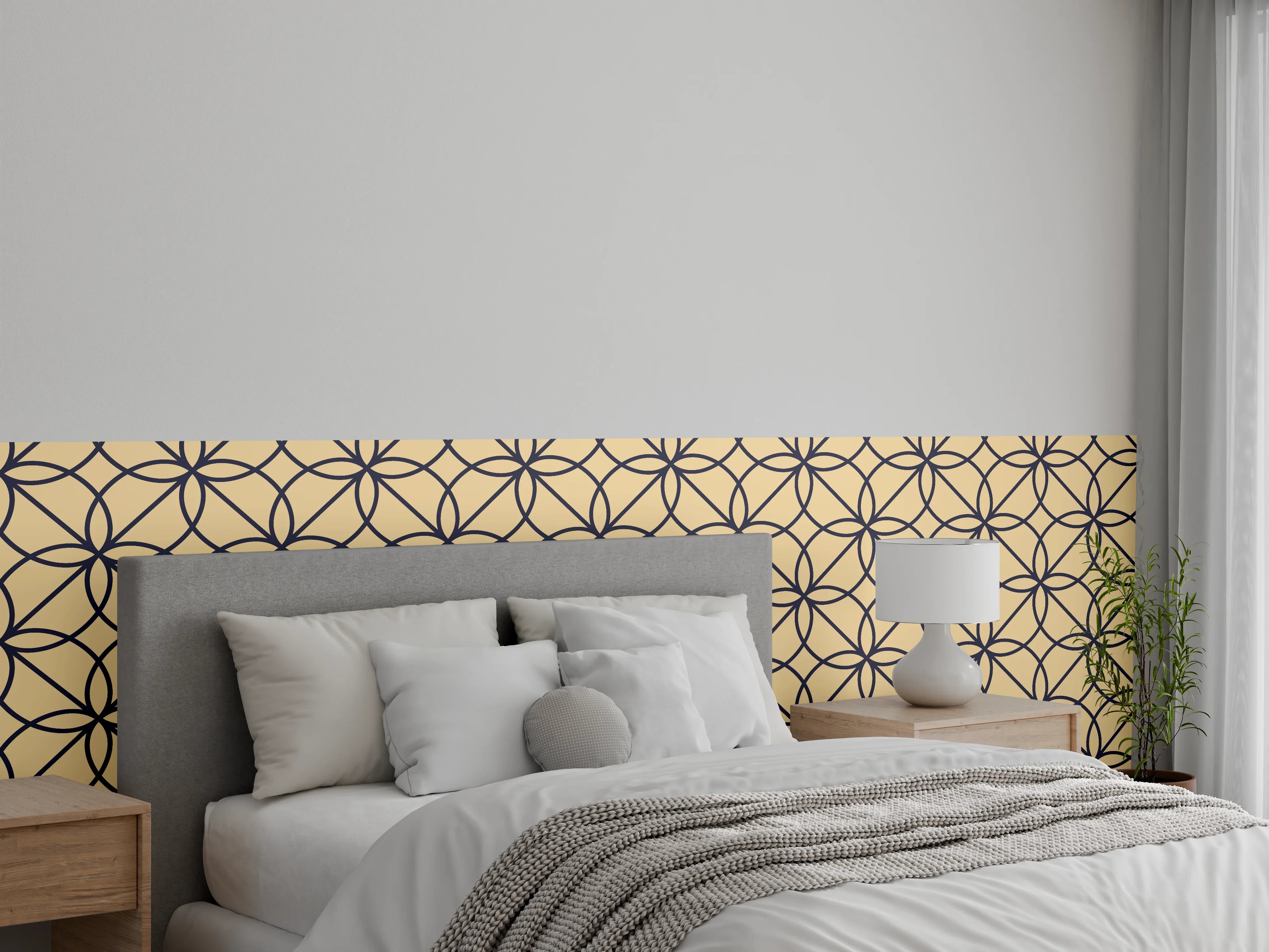 Wandverkleidung Schlafzimmer - Geometrisches Kreismuster Beige Schwarz