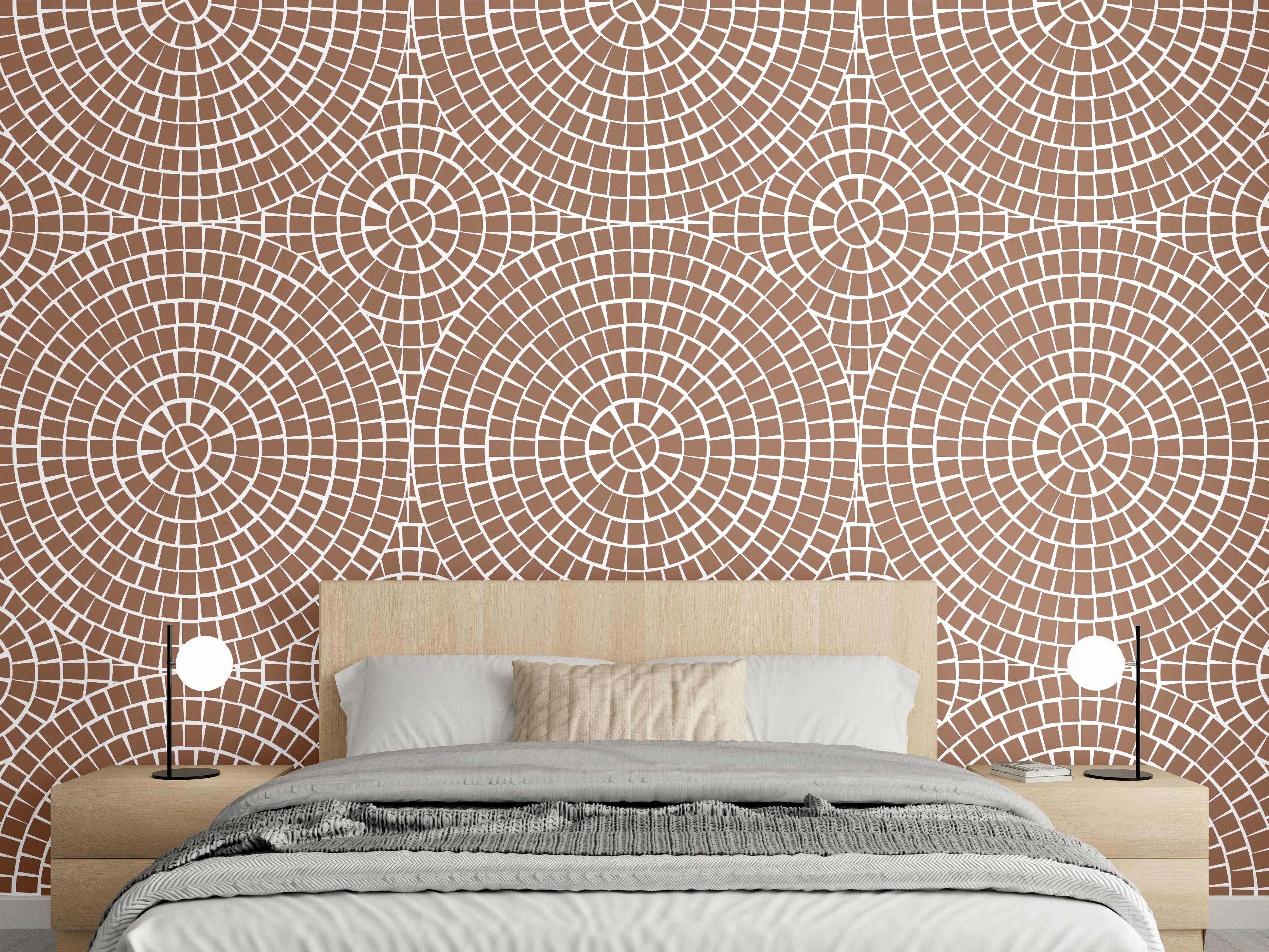 Wandverkleidung Schlafzimmer - Geometrisches Kreismuster in Braunweiß