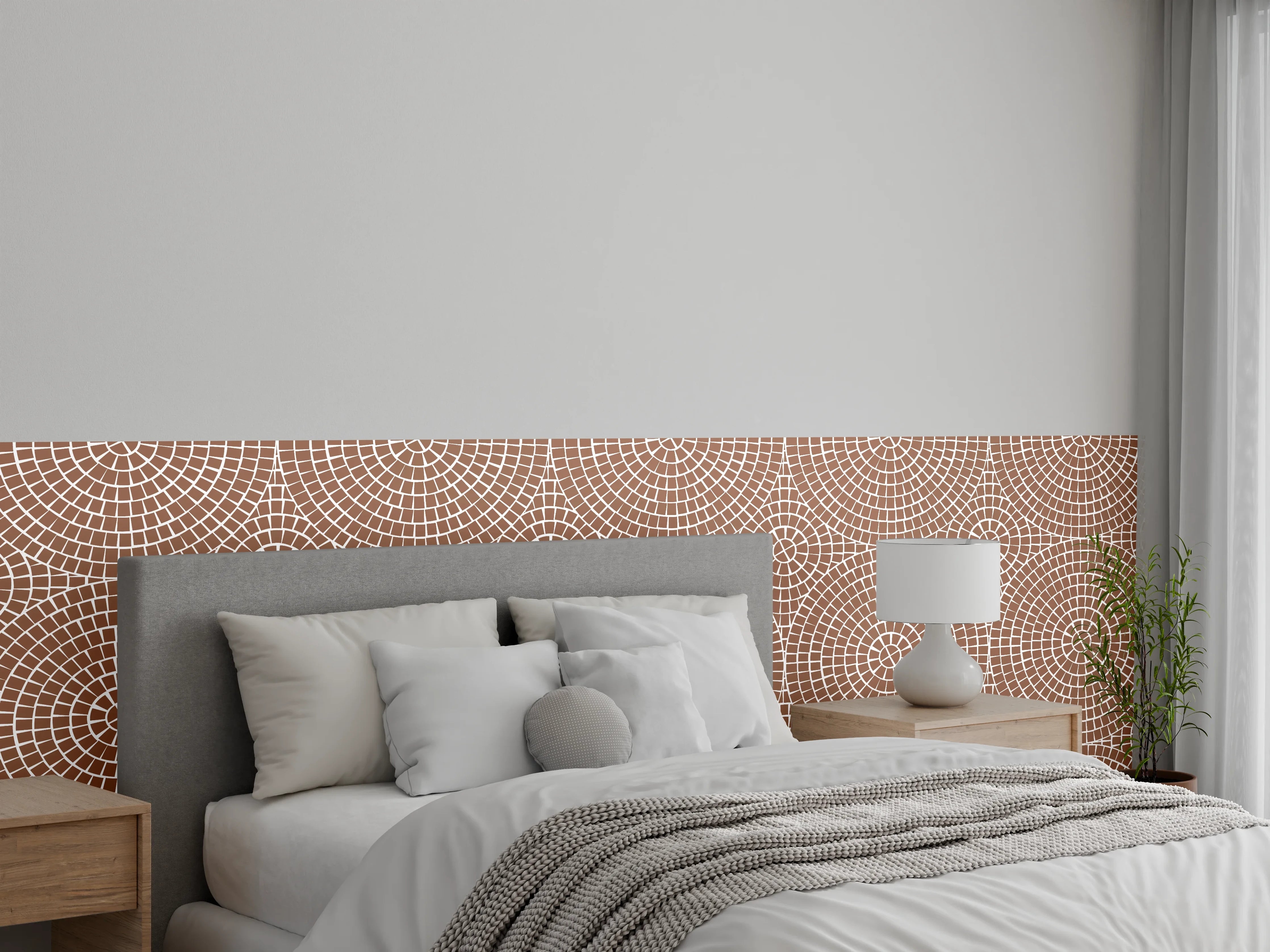 Wandverkleidung Schlafzimmer - Geometrisches Kreismuster in Braunweiß