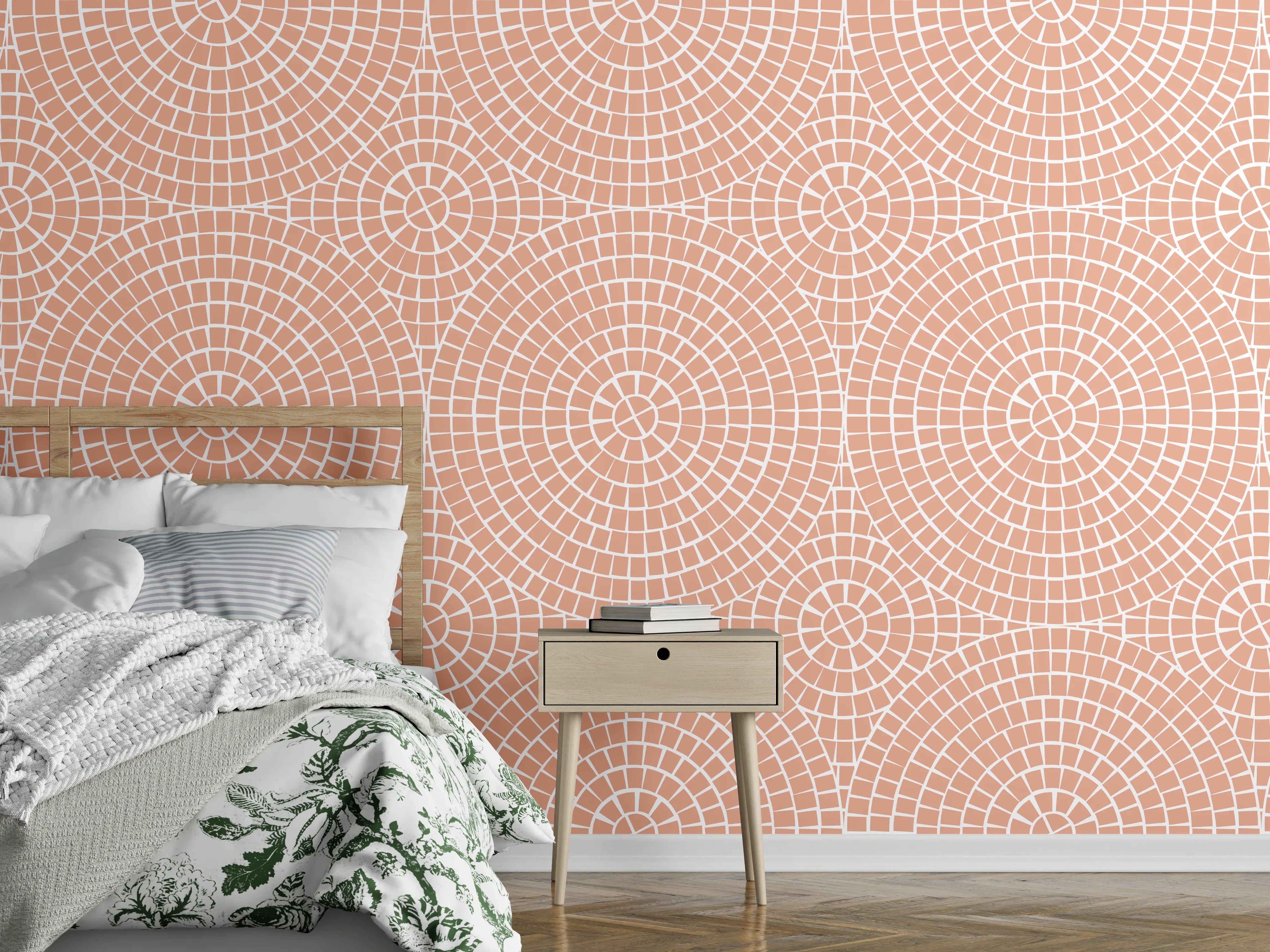 Wandverkleidung Schlafzimmer - Geometrisches Kreismuster in sanftem Rosa
