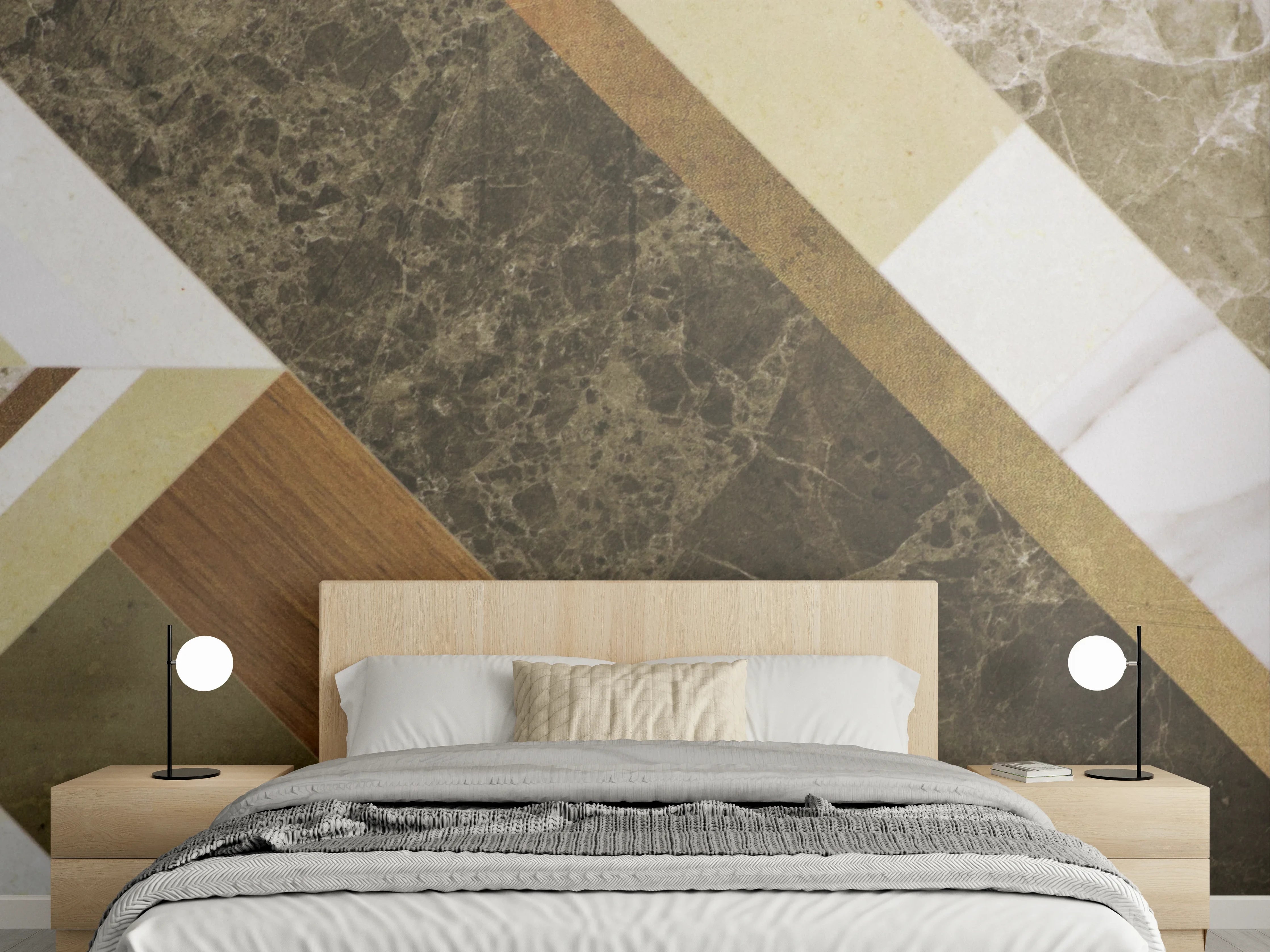Wandverkleidung Schlafzimmer - Geometrisches Marmor-Muster Braun Beige