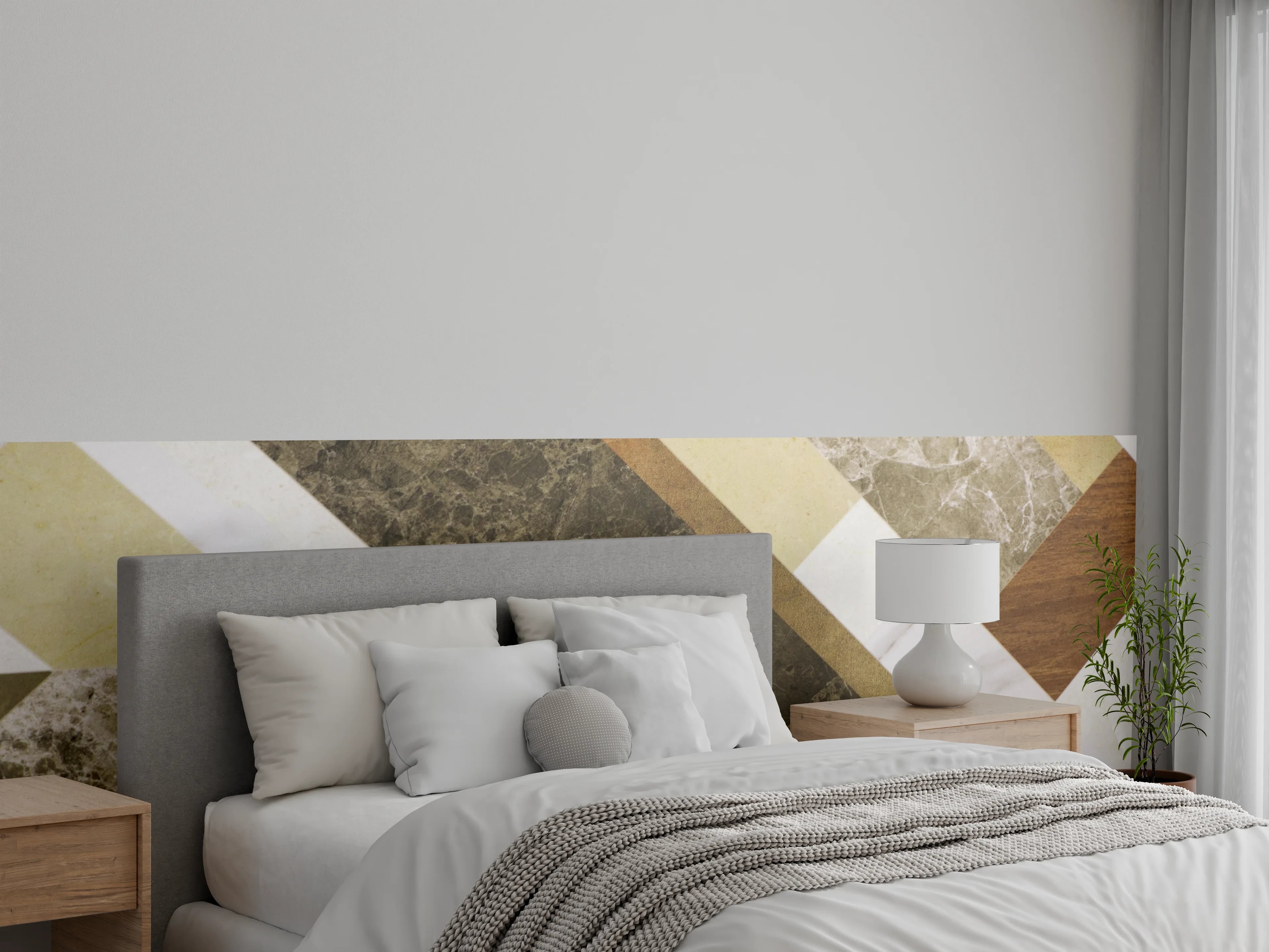 Wandverkleidung Schlafzimmer - Geometrisches Marmor-Muster Braun Beige