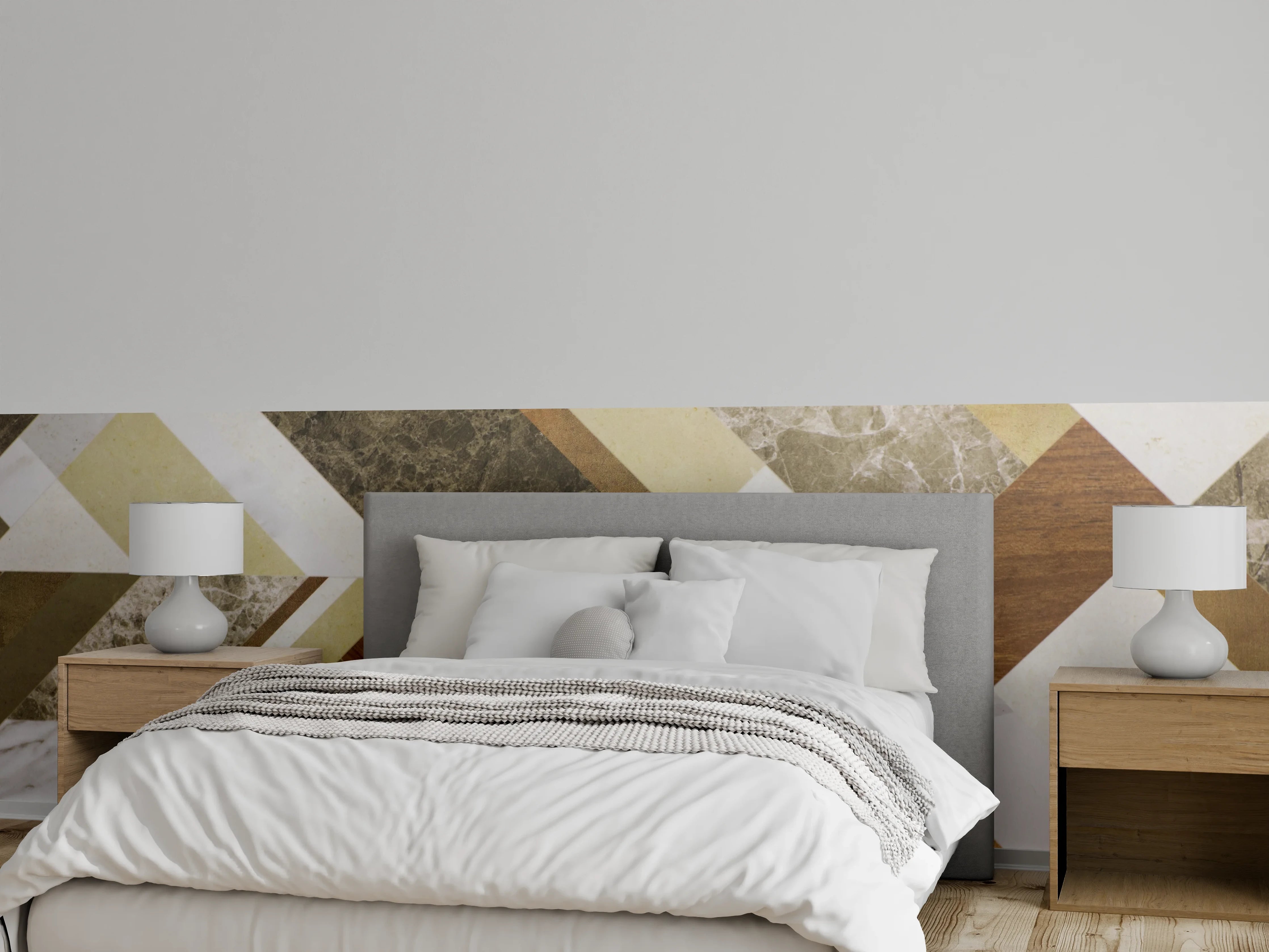 Wandverkleidung Schlafzimmer - Geometrisches Marmor-Muster Braun Beige