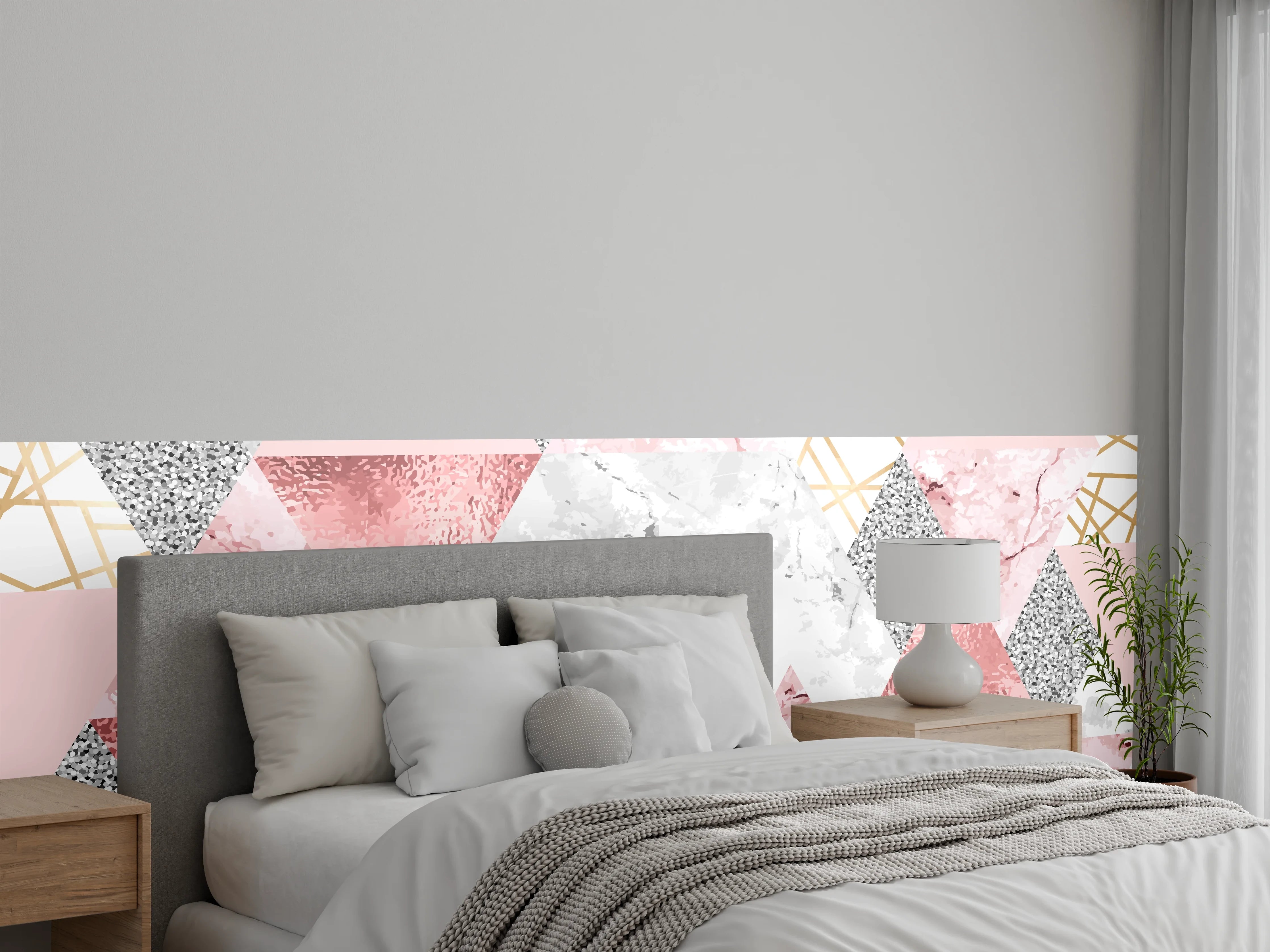 Wandverkleidung Schlafzimmer - Geometrisches Marmor-Muster in Rosa-Gold