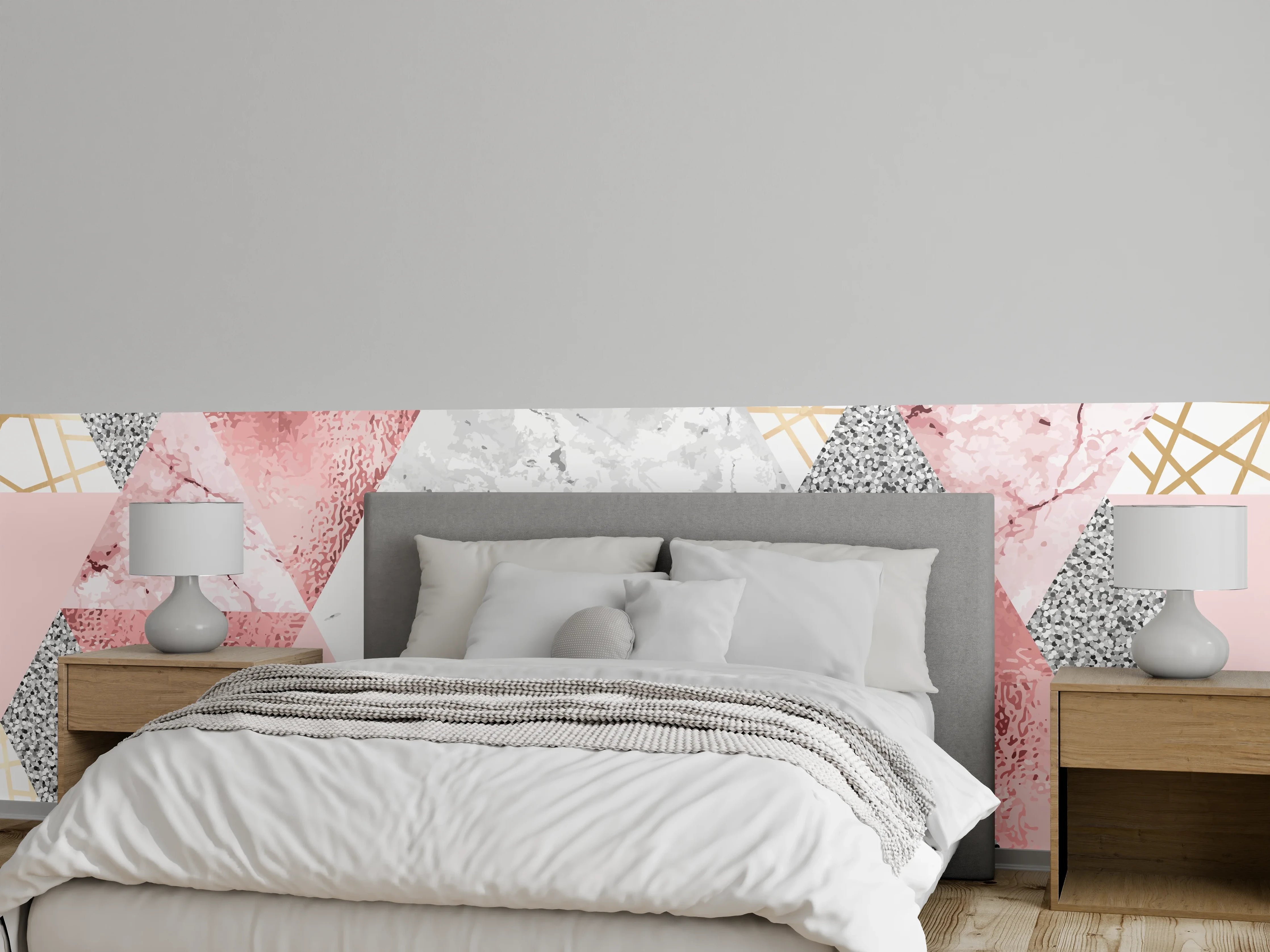 Wandverkleidung Schlafzimmer - Geometrisches Marmor-Muster in Rosa-Gold