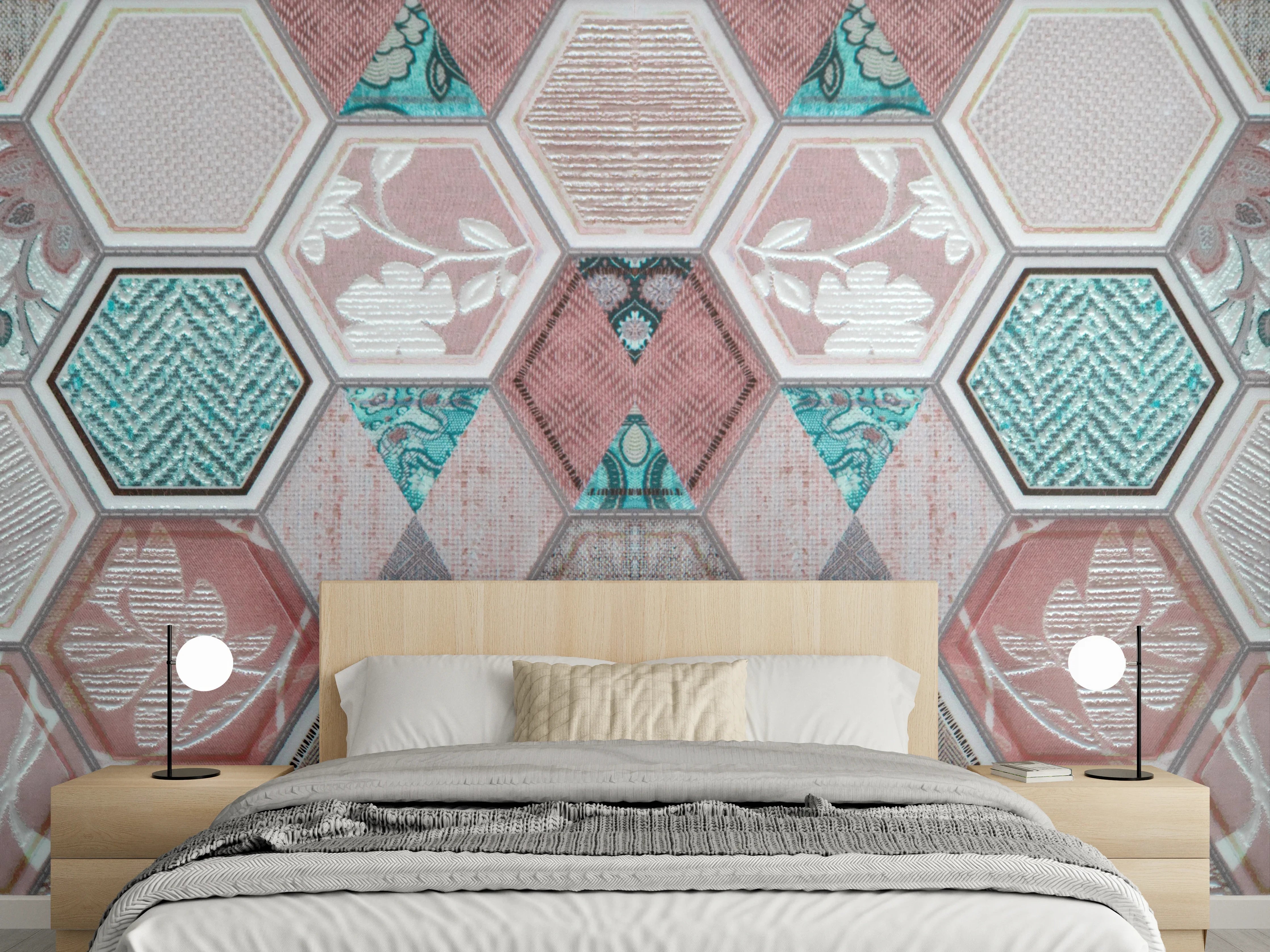 Wandverkleidung Schlafzimmer - Geometrisches Muster Pastell
