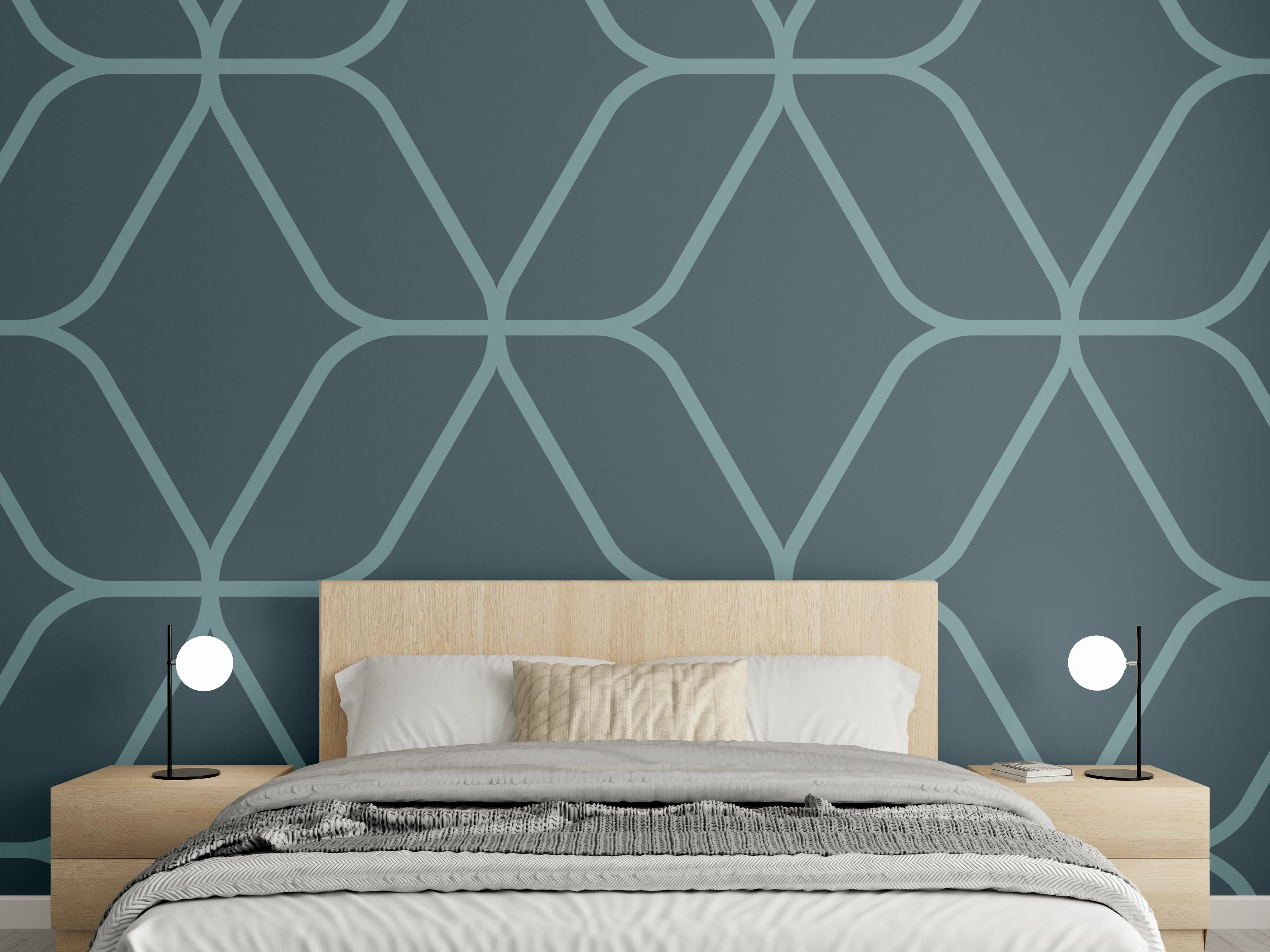 Wandverkleidung Schlafzimmer - Geometrisches Muster in Blau