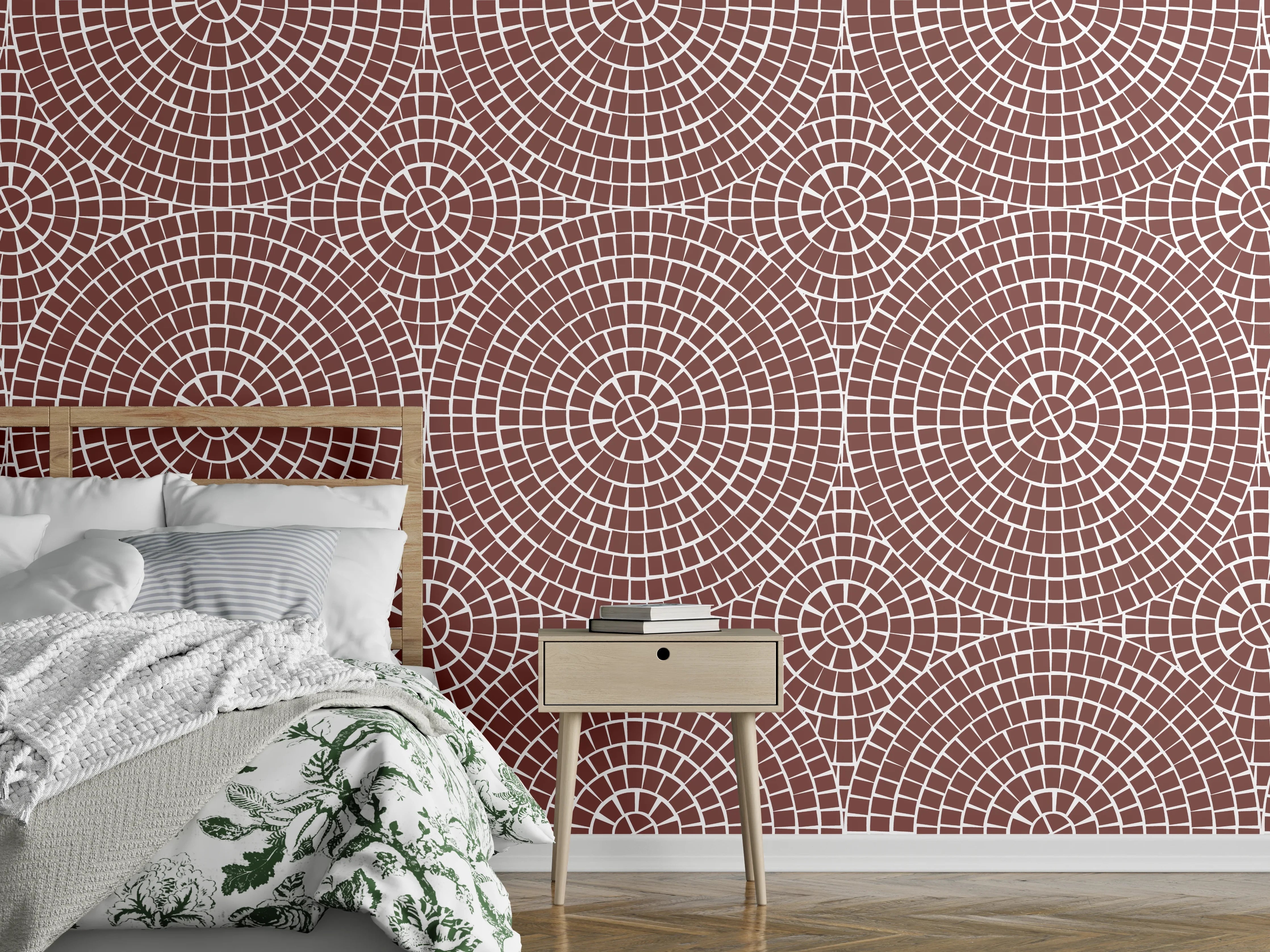 Wandverkleidung Schlafzimmer - Geometrisches Muster in Braun-Weiß