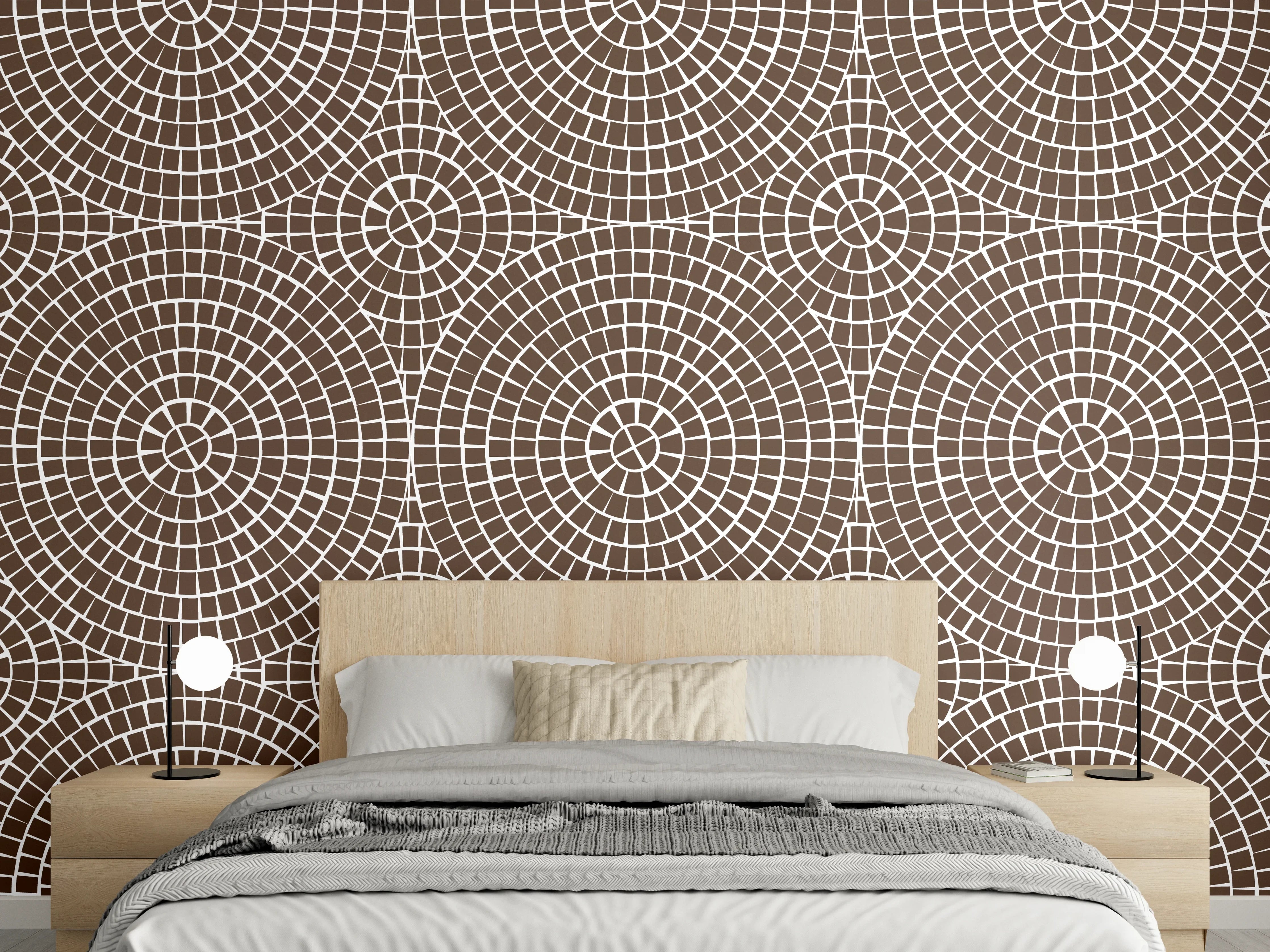 Wandverkleidung Schlafzimmer - Geometrisches Muster in Braun und Weiß