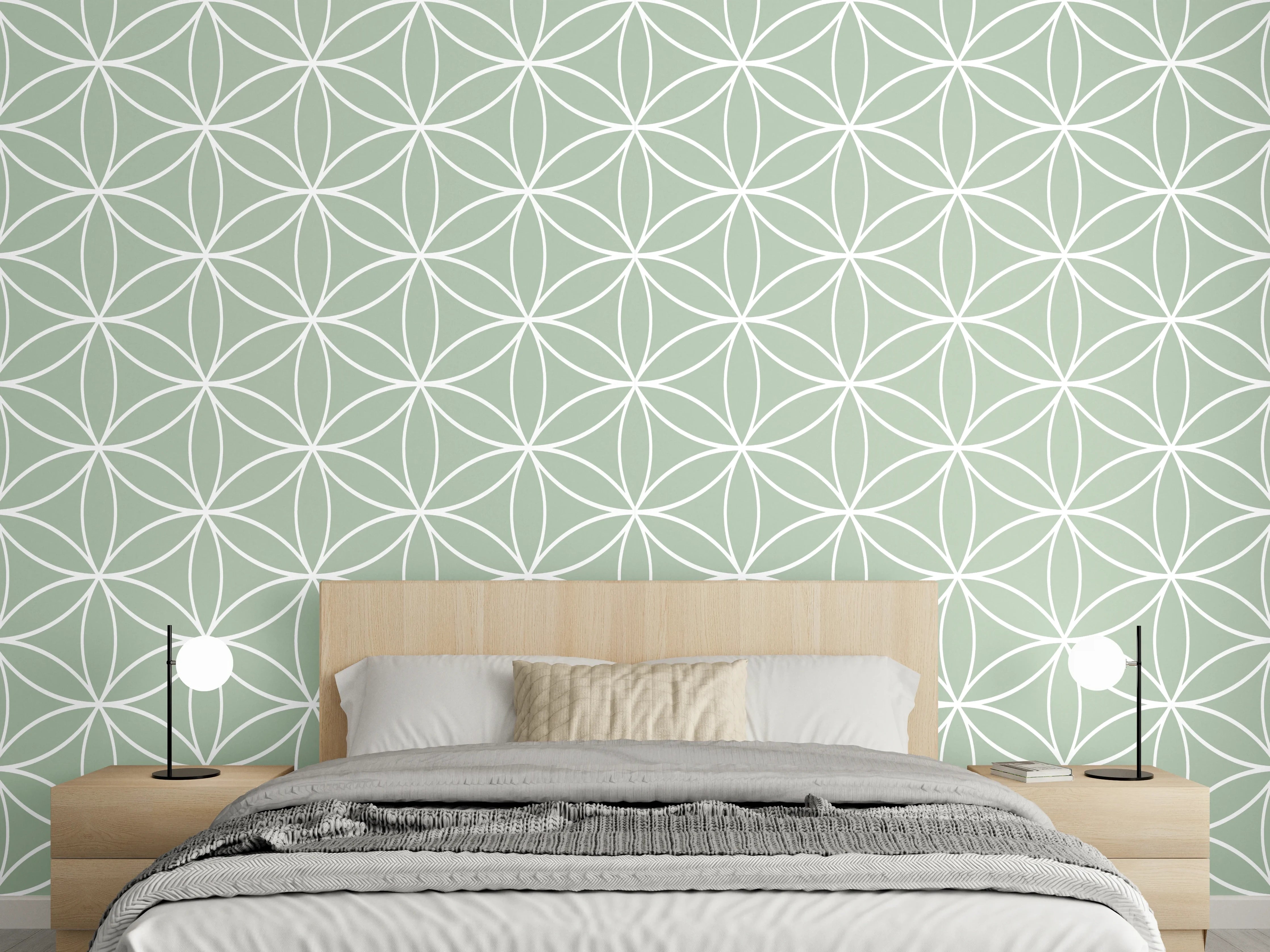 Wandverkleidung Schlafzimmer - Geometrisches Muster in sanftem Grün