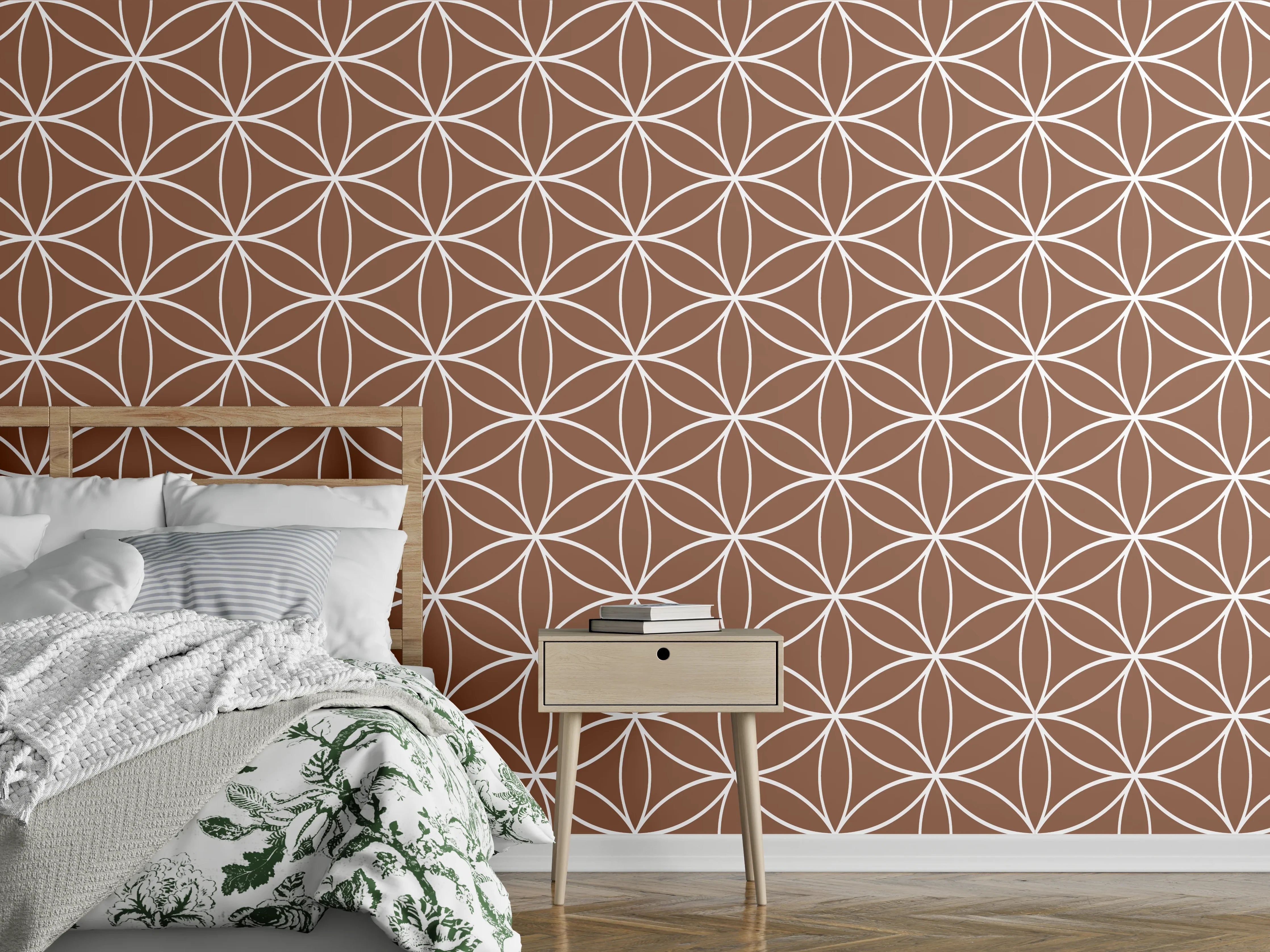 Wandverkleidung Schlafzimmer - Geometrisches Muster in warmem Braun