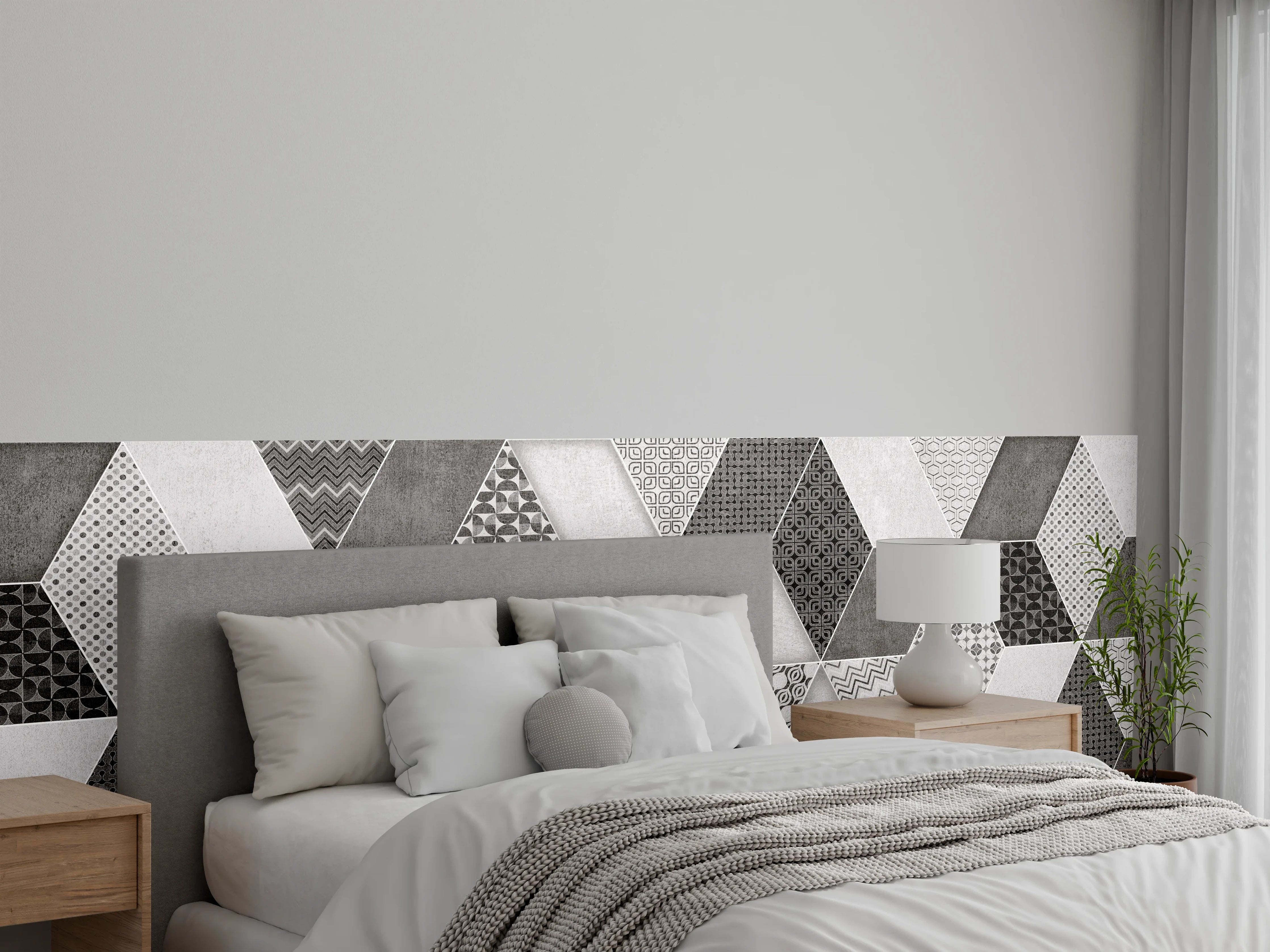 Wandverkleidung Schlafzimmer - Geometrisches Retro-Fliesen Muster