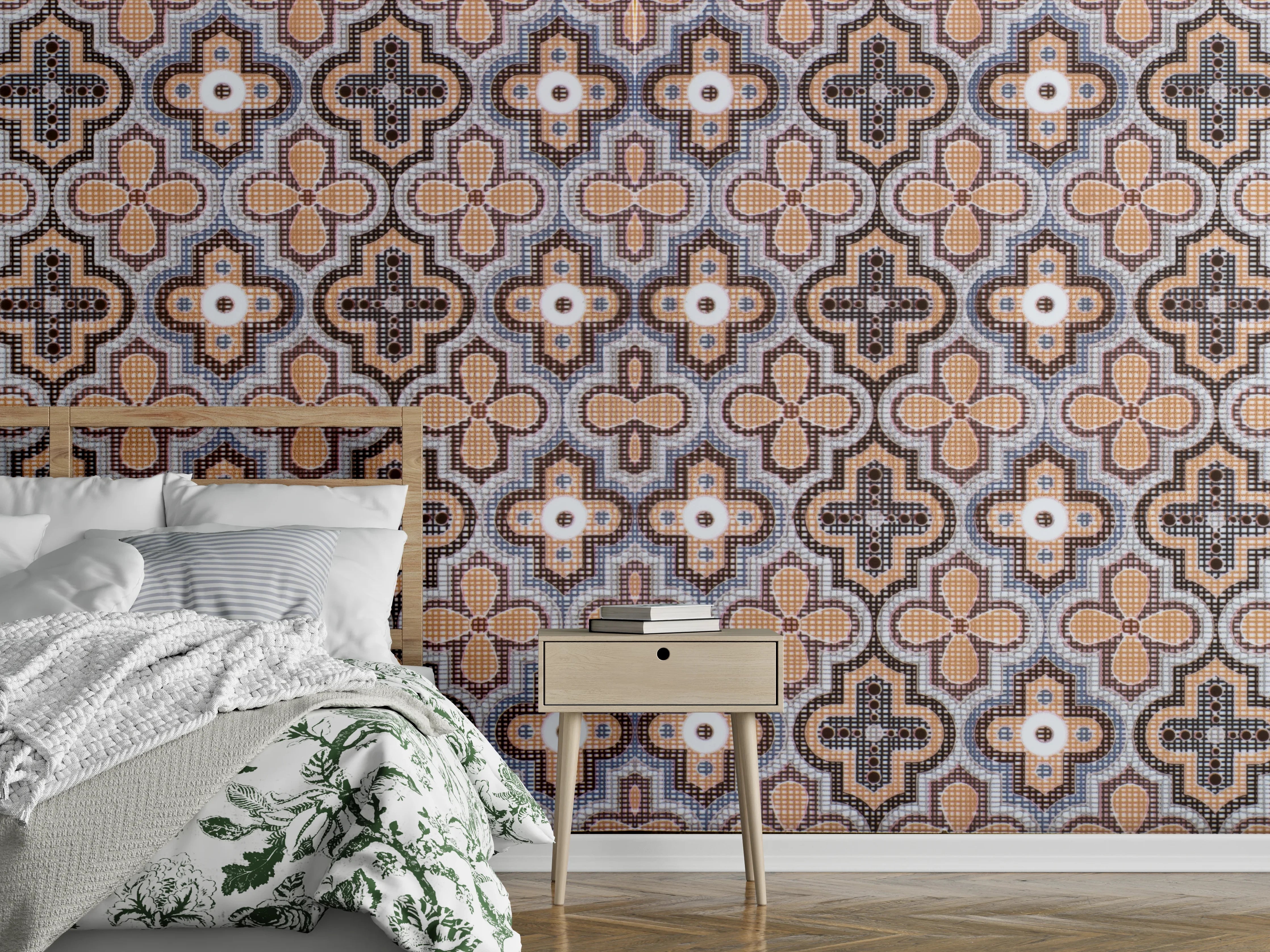 Wandverkleidung Schlafzimmer - Geometrisches Retro-Muster