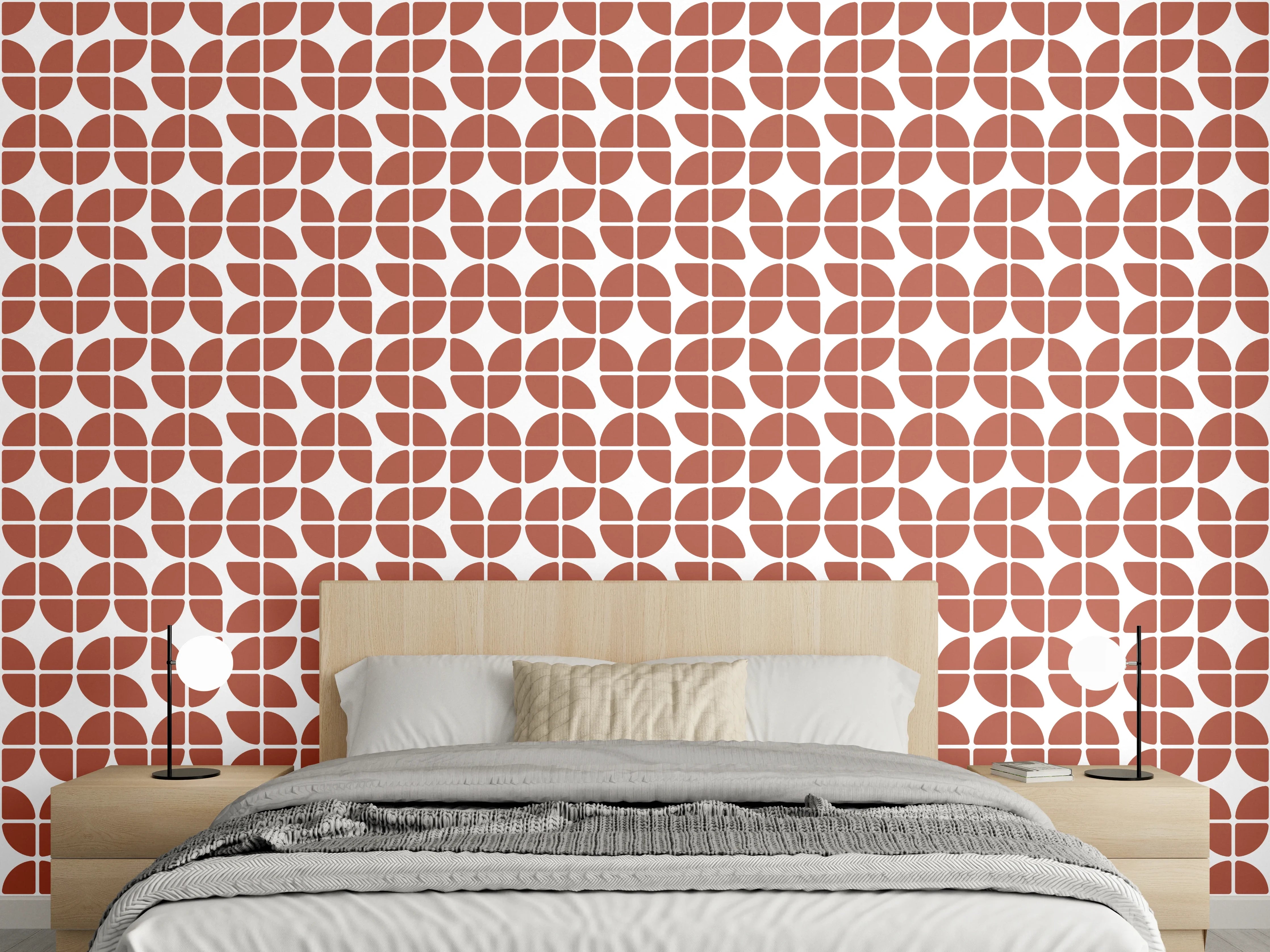 Wandverkleidung Schlafzimmer - Geometrisches Retro-Muster in Ziegelrot