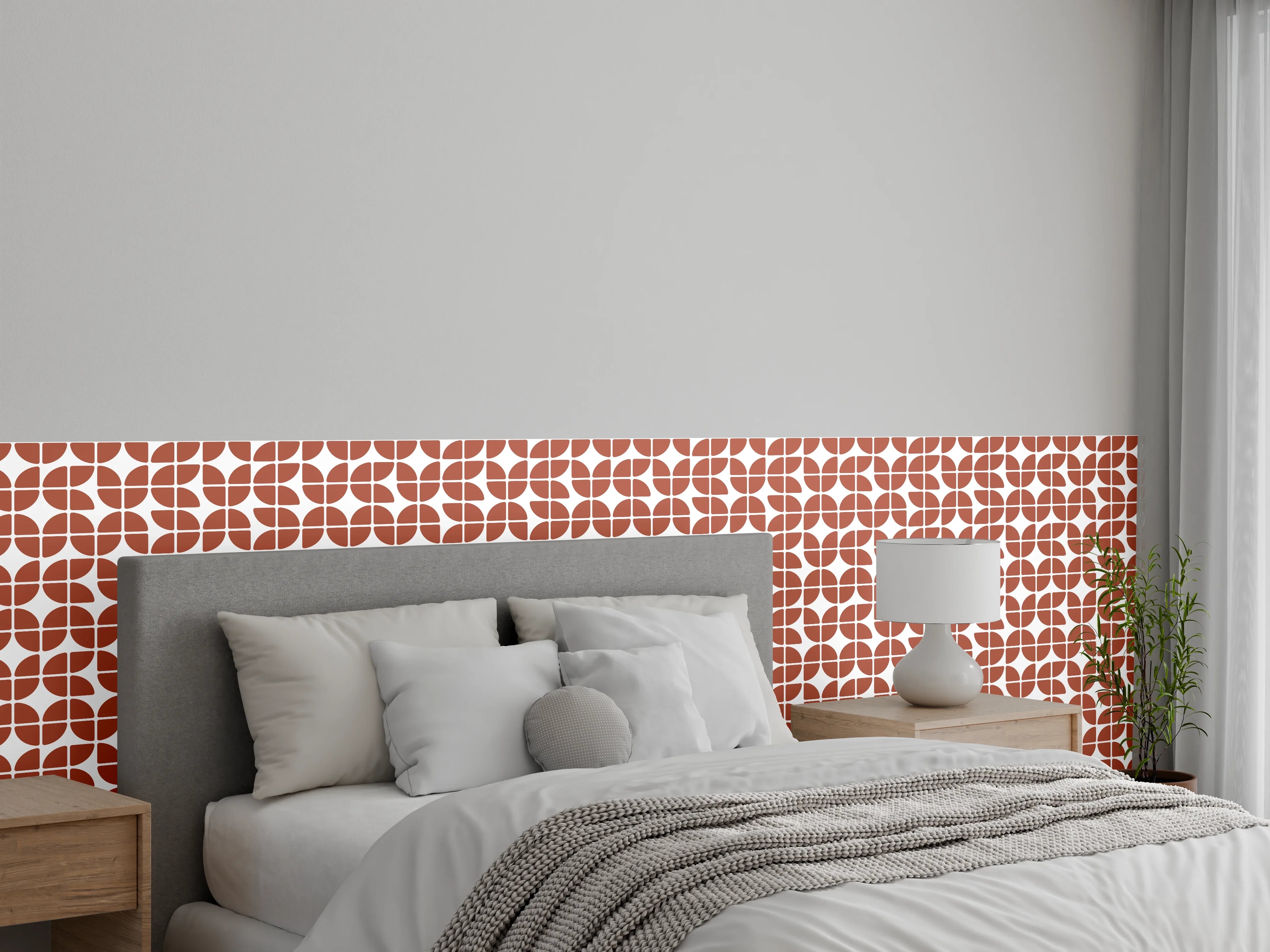 Wandverkleidung Schlafzimmer - Geometrisches Retro-Muster in Ziegelrot