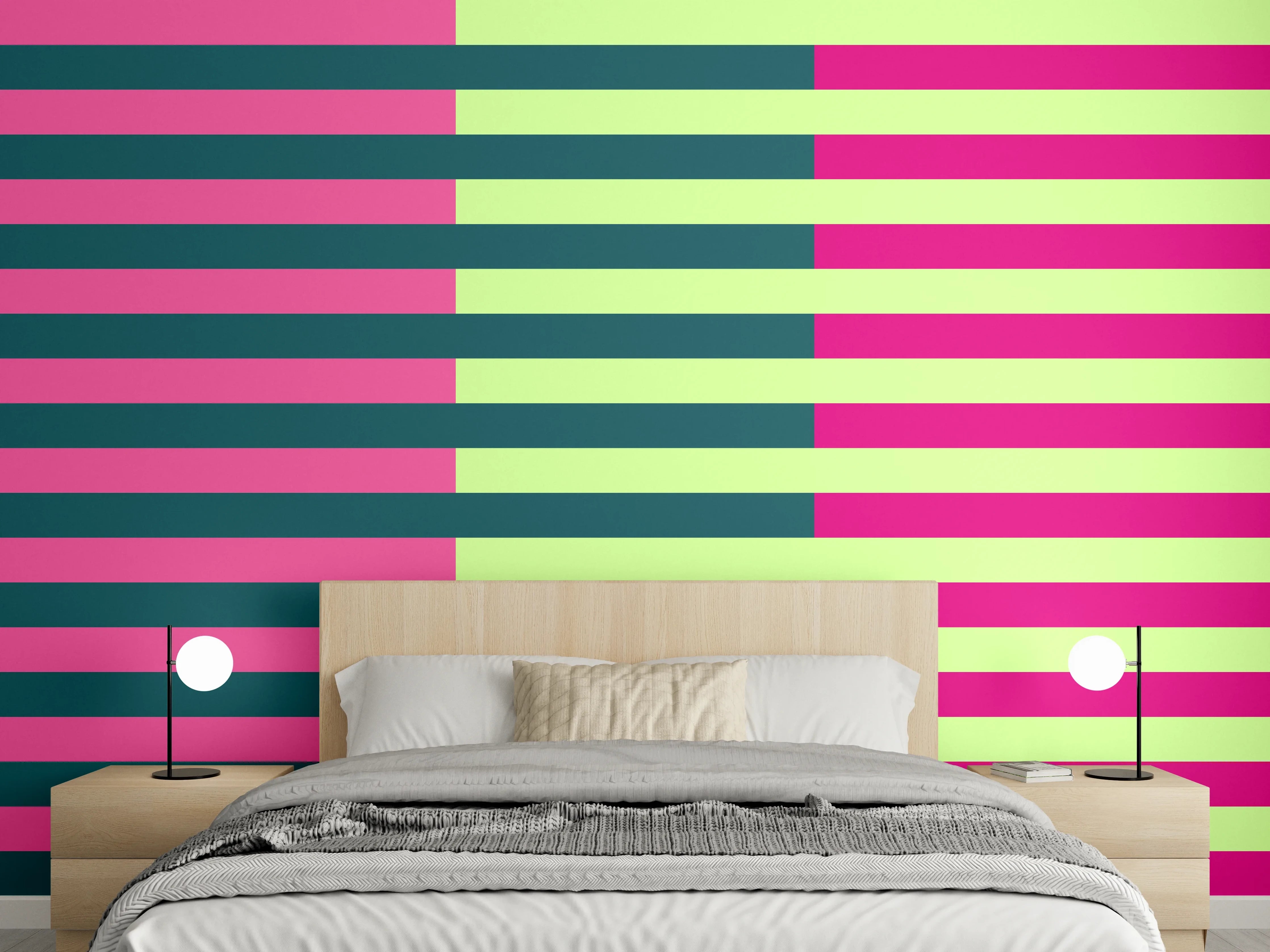 Wandverkleidung Schlafzimmer - Geometrisches Streifenmuster Modern Pink Grün