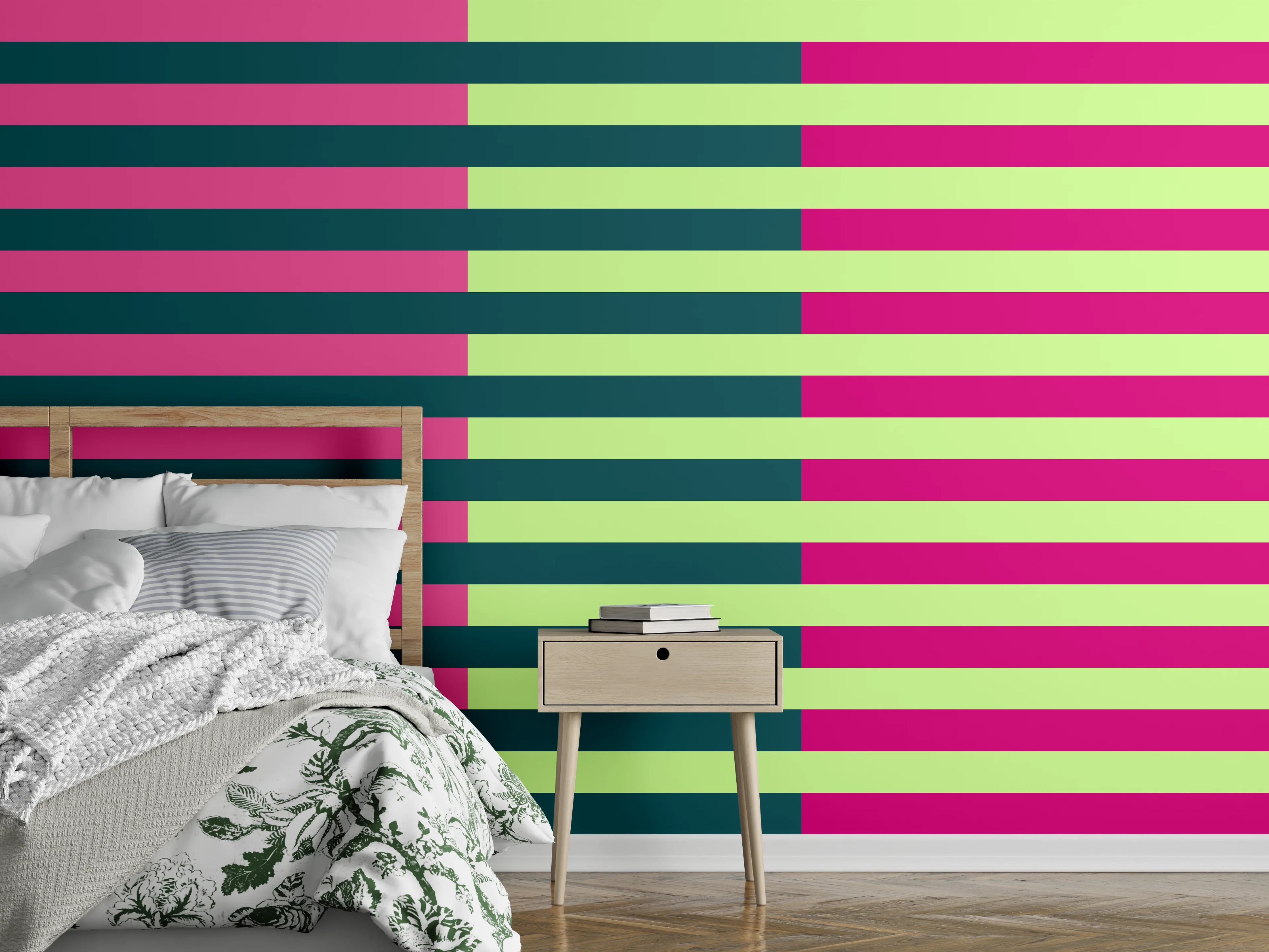 Wandverkleidung Schlafzimmer - Geometrisches Streifenmuster Modern Pink Grün