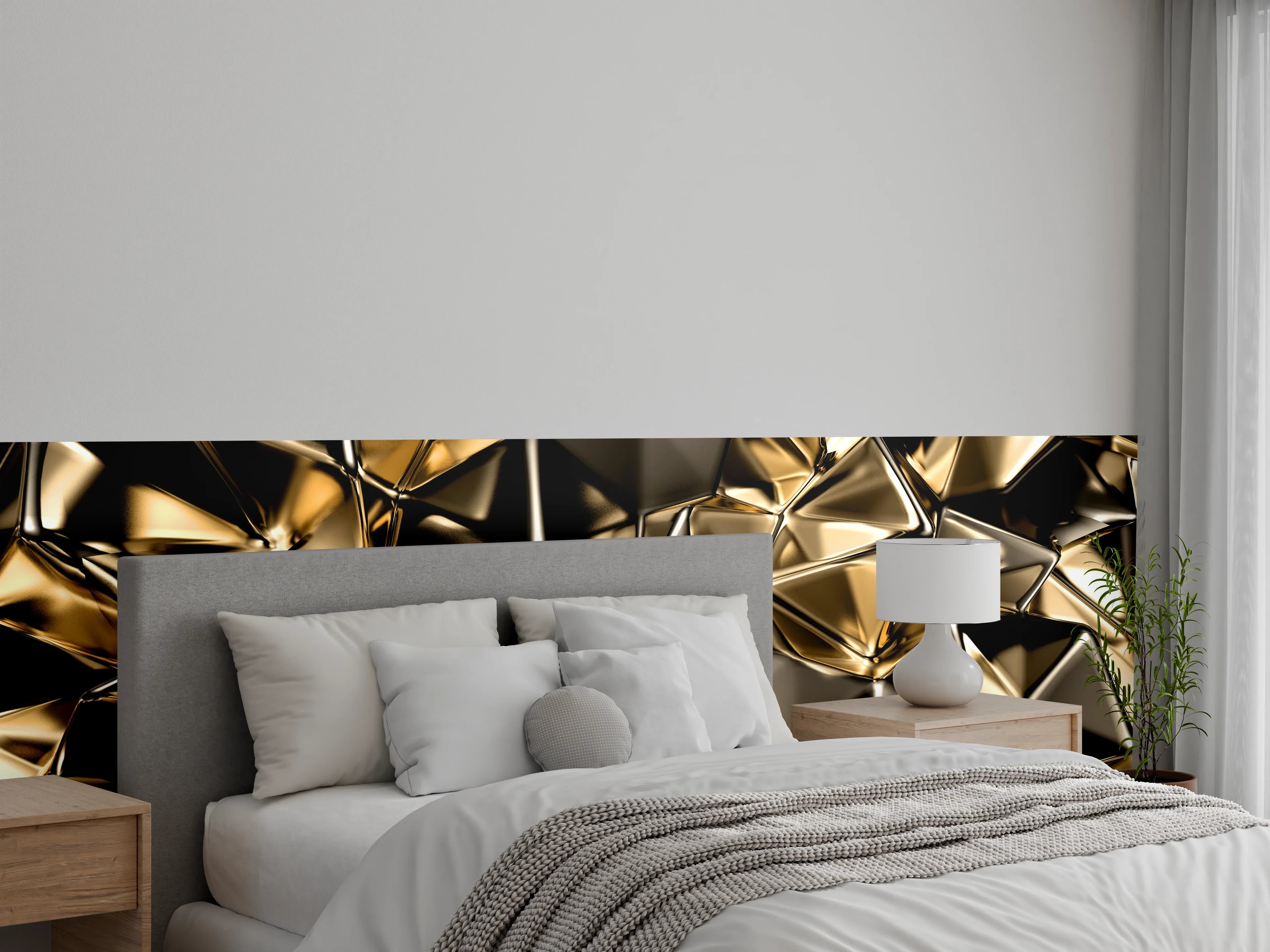 Wandverkleidung Schlafzimmer - Glänzende abstrakte Goldmetall-Struktur