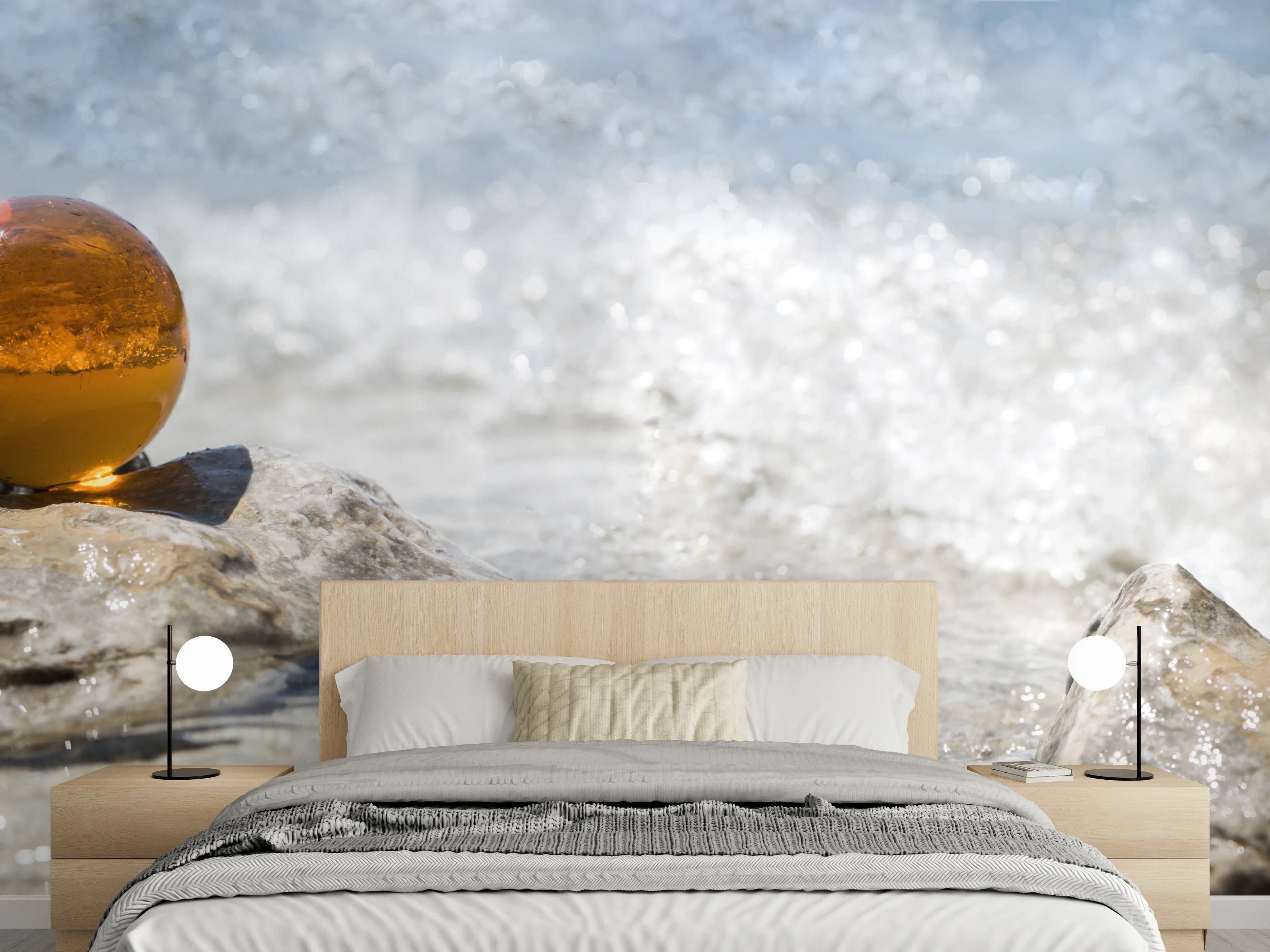 Wandverkleidung Schlafzimmer - Glaskugel am Strand