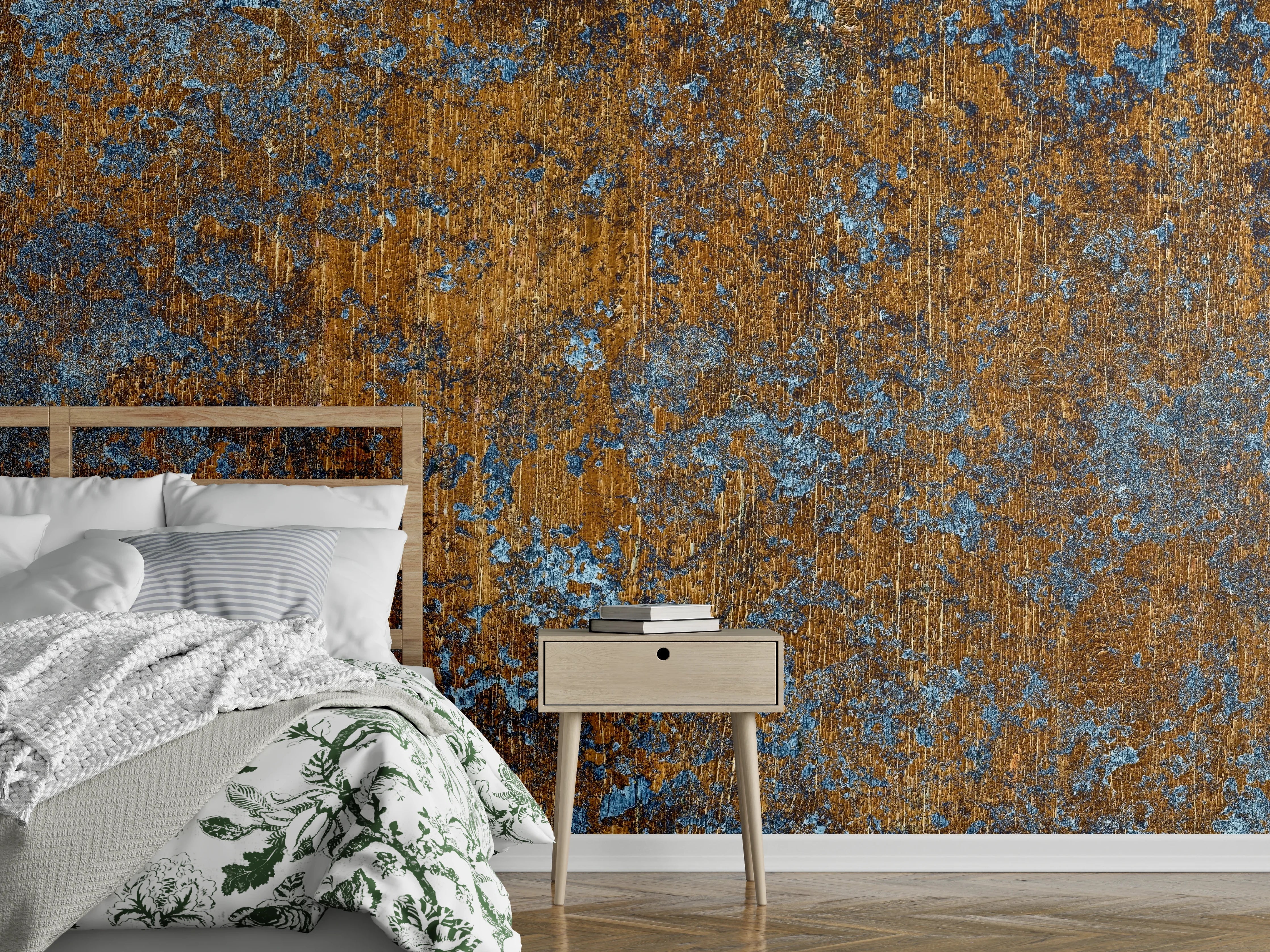 Wandverkleidung Schlafzimmer - Gold-blaue alte Metalltextur