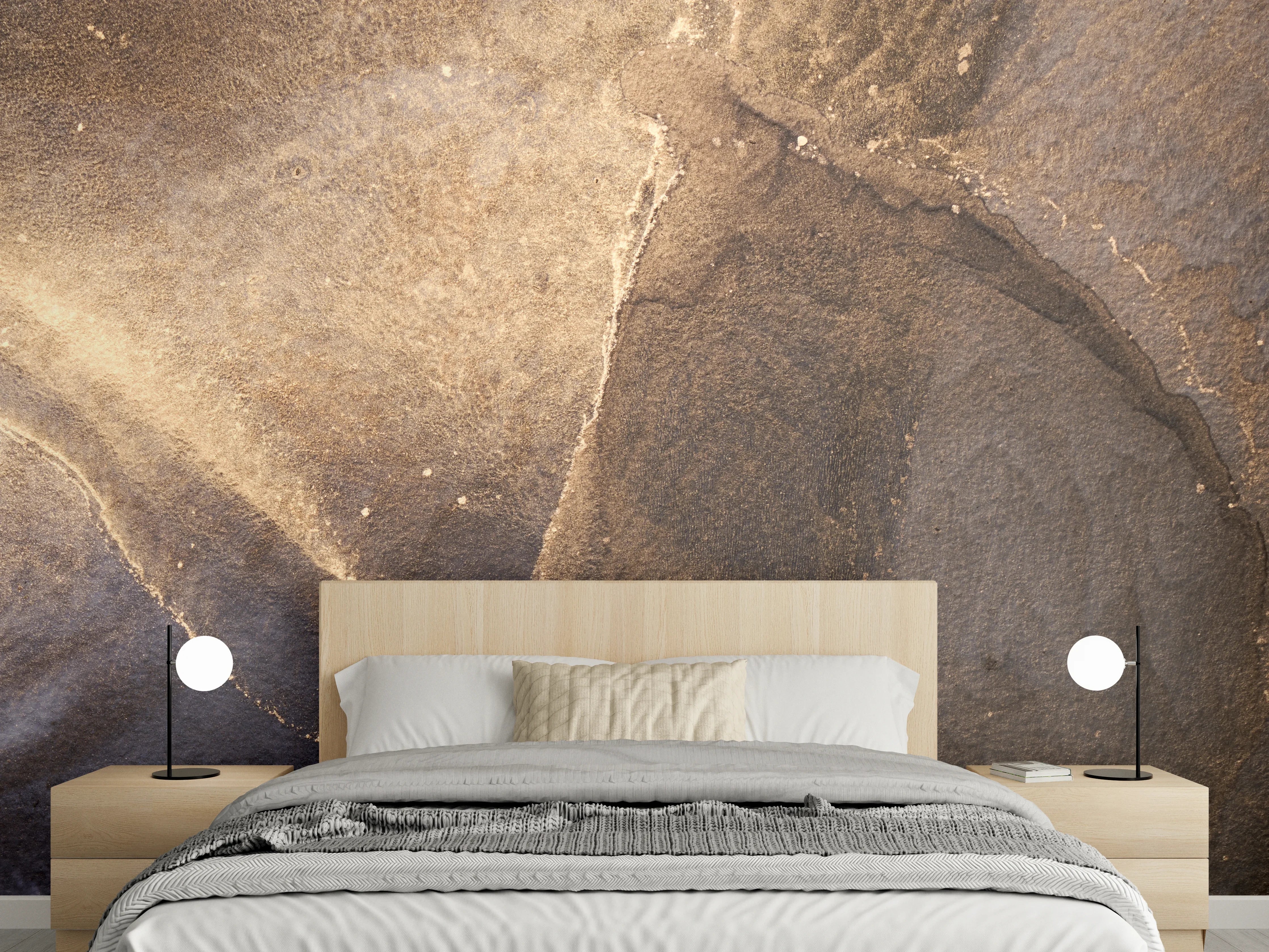 Wandverkleidung Schlafzimmer - Goldbrauner Schiefer in edler Optik