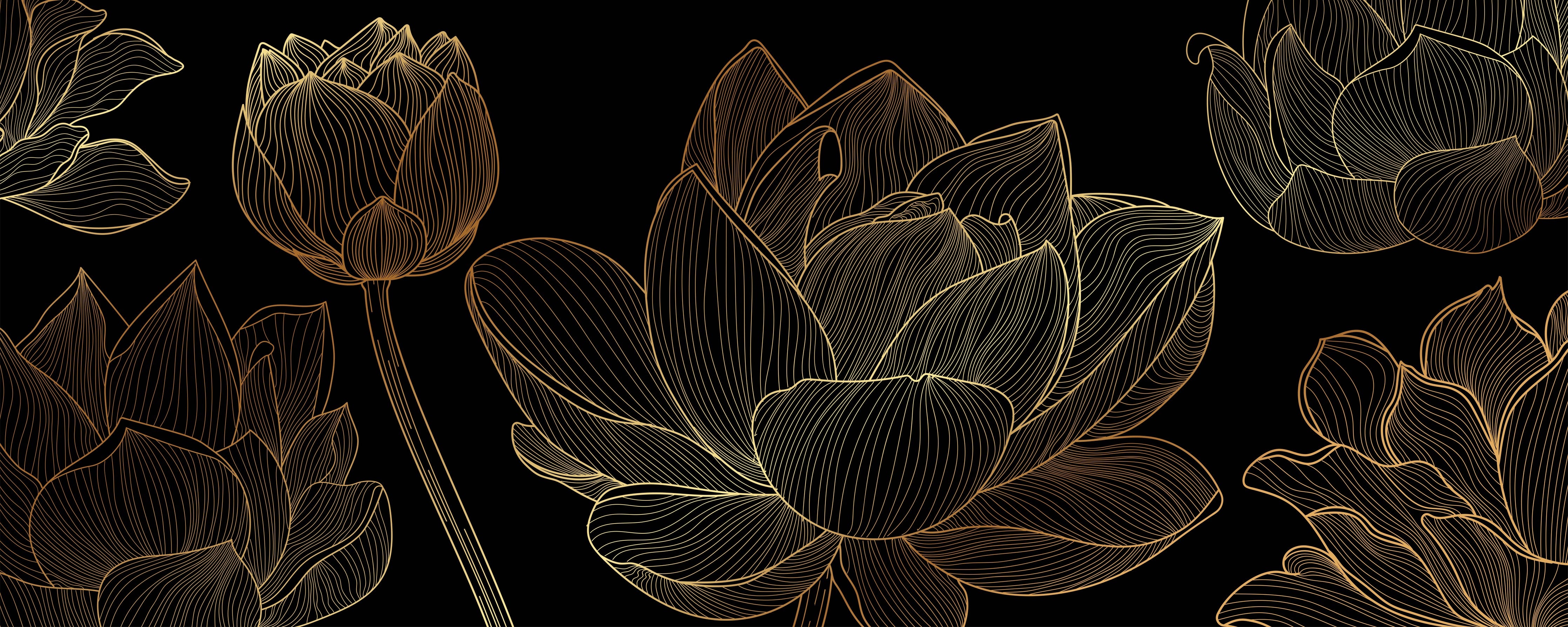 Wandverkleidung Schlafzimmer-Golden Floral Lineart