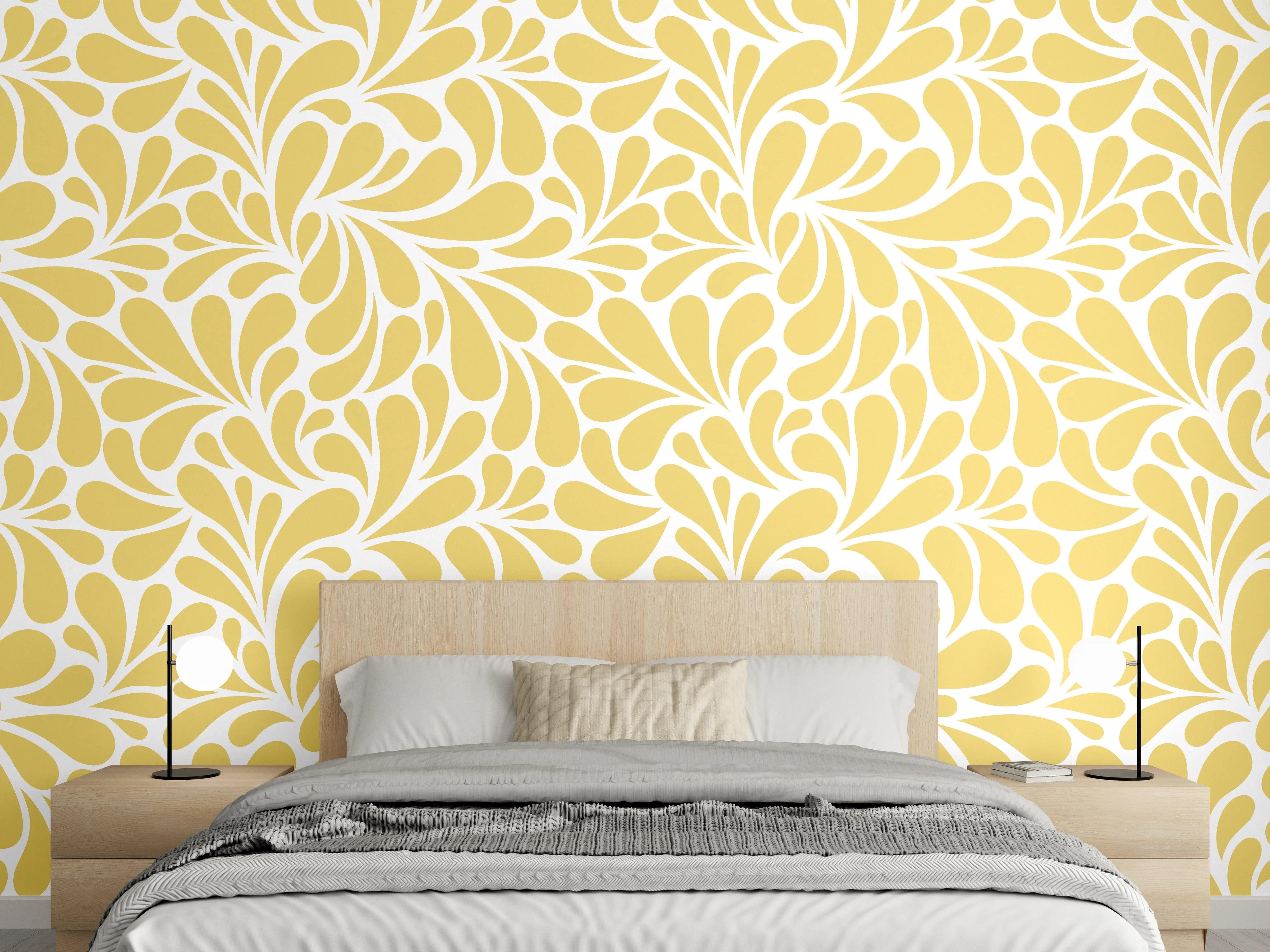 Wandverkleidung Schlafzimmer - Goldenblühende Blättermuster